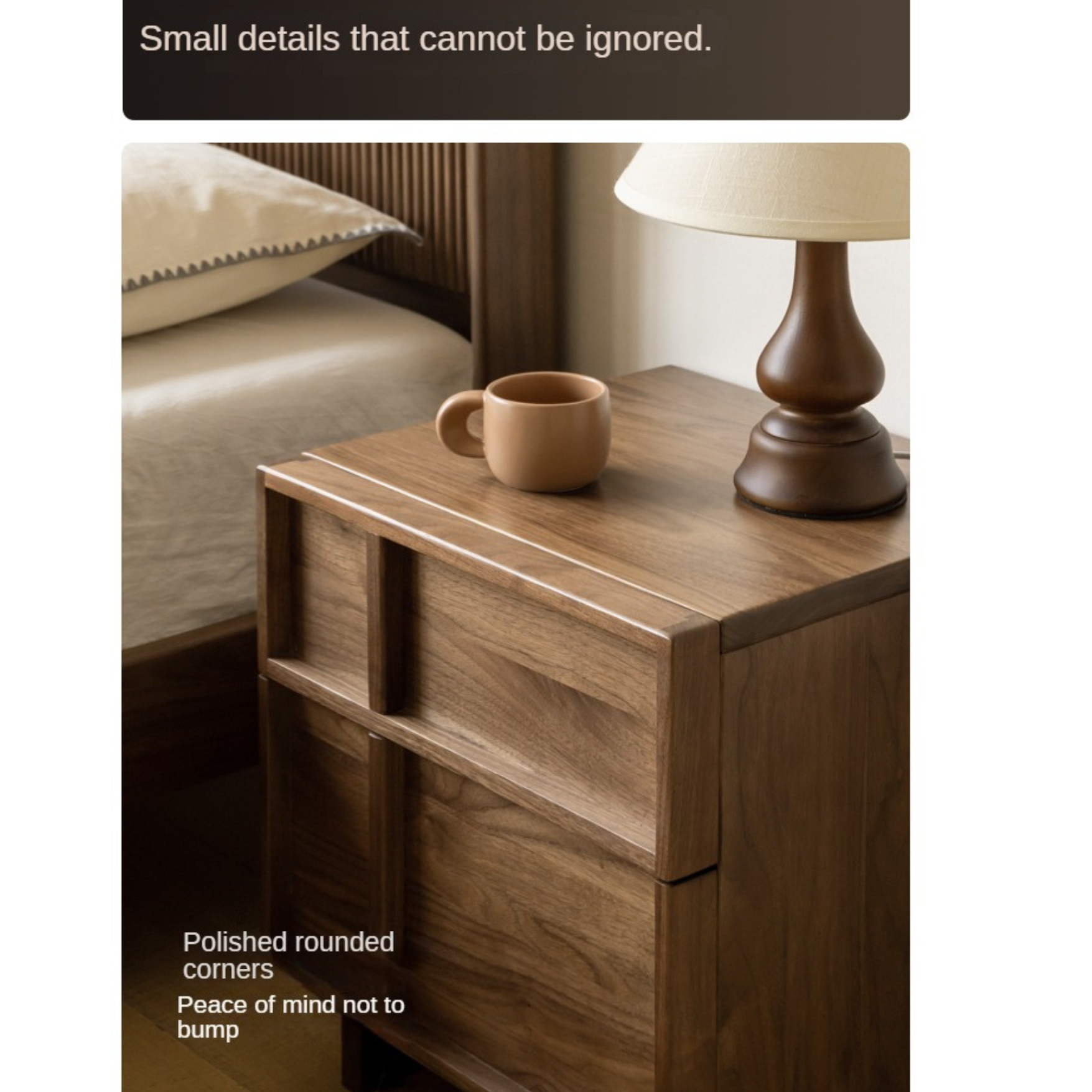 Black Walnut, Ash, Oak Solid Wood Storage Bedside Nightstand ,