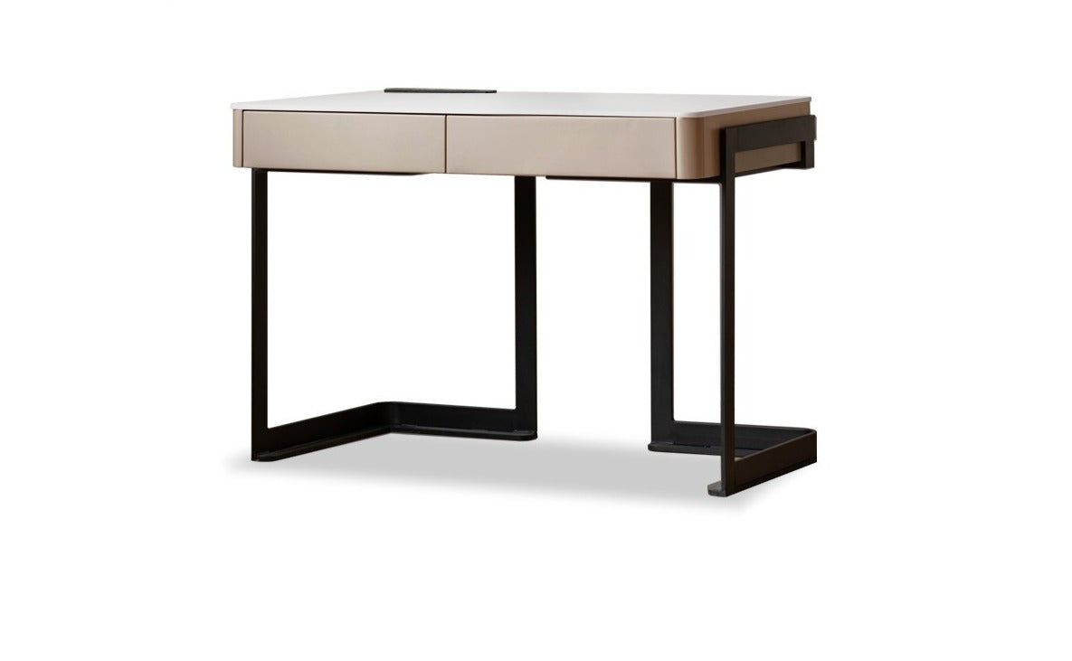 Ash solid wood rock board Italian light luxury office desk with drawer"