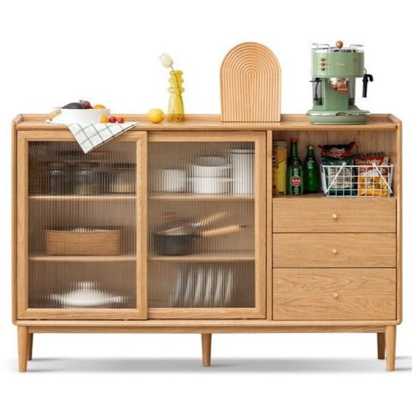 Oak, Ash, Black Walnut, Cherry, Beech Solid Wood, Solid RubberWood Ultra-thin Sideboard Sliding Door