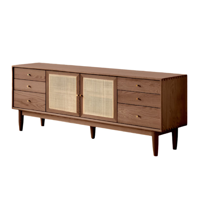 Oak Solid Wood Rattan Modern TV Cabinet.