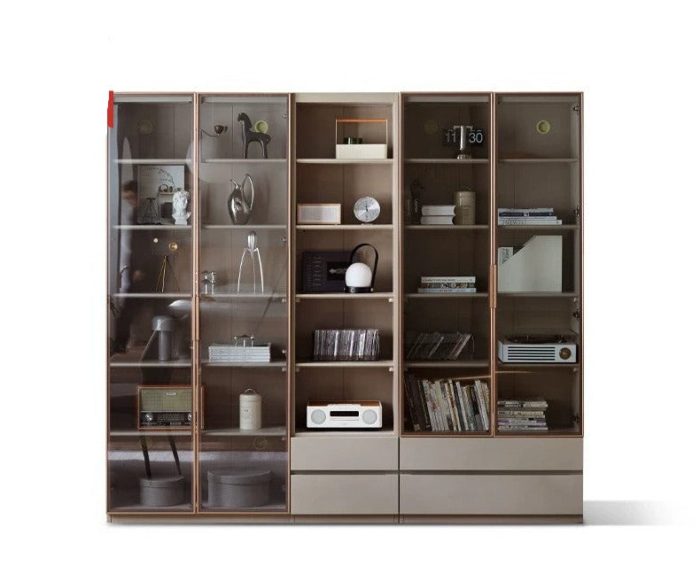 Poplar Solid Wood Combination Bookcase, Glass Door Cabinet
