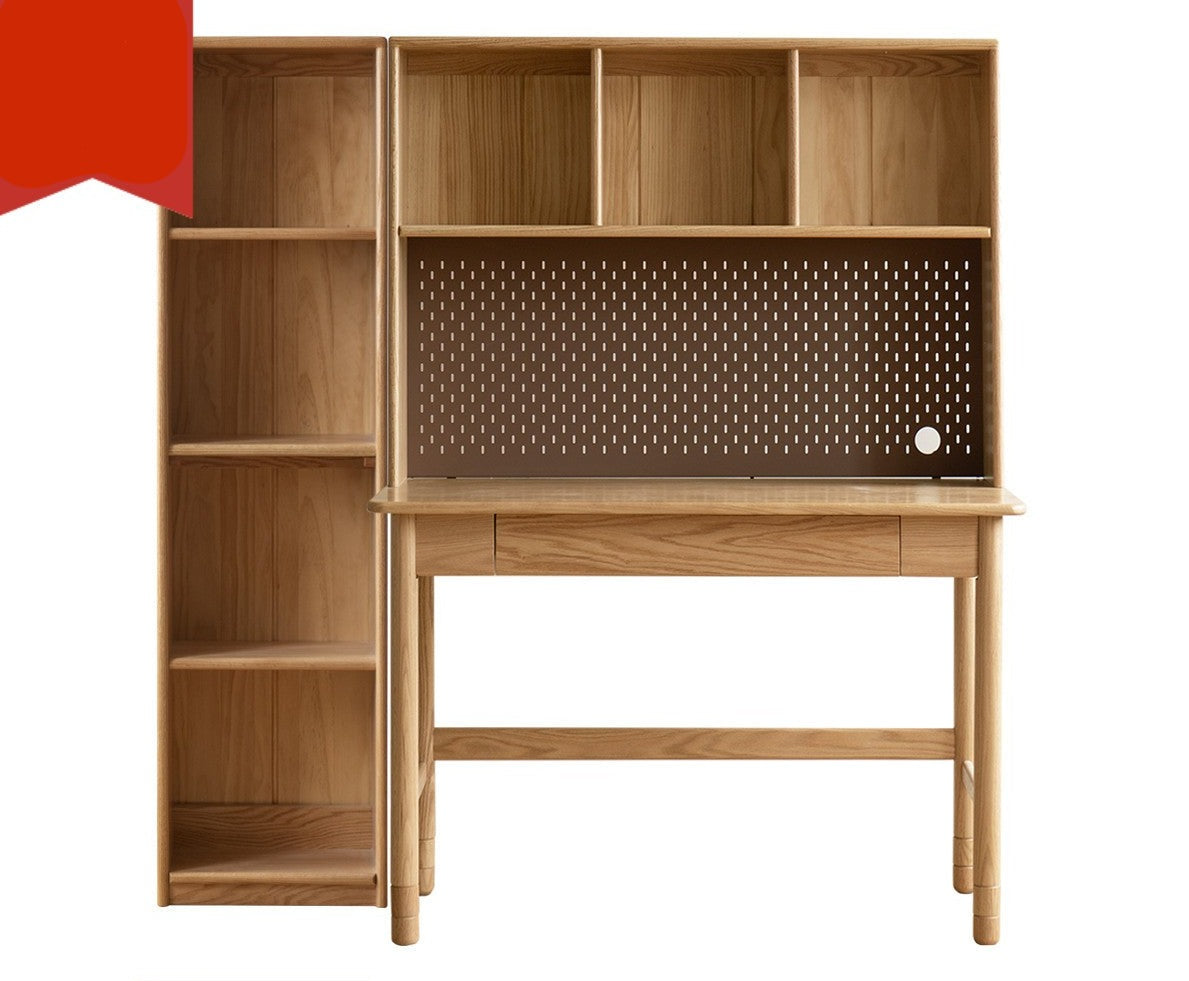 Oak Solid Wood Kids Lifting Study Desk Bookshelf