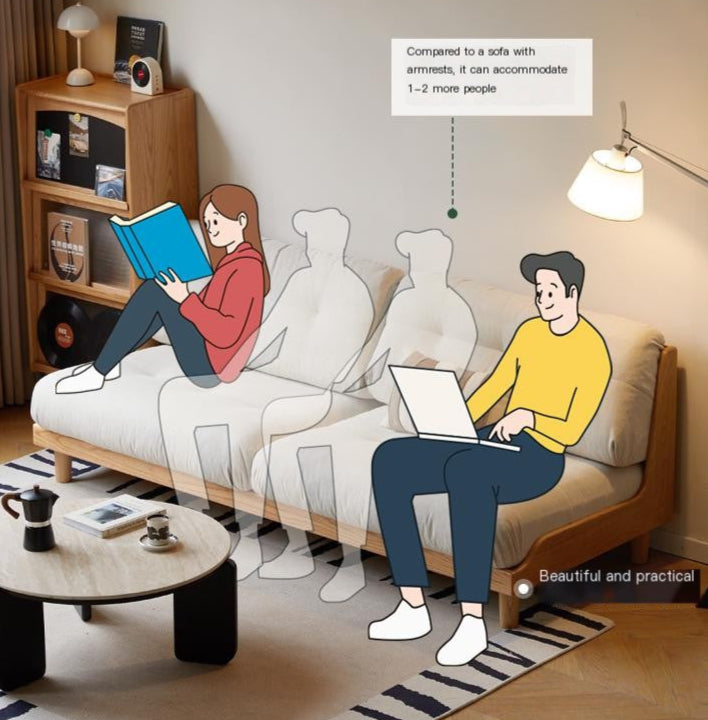 Oak, Ash Solid Wood Fabric Sofa with Deep Seat, Soft Cushion Design