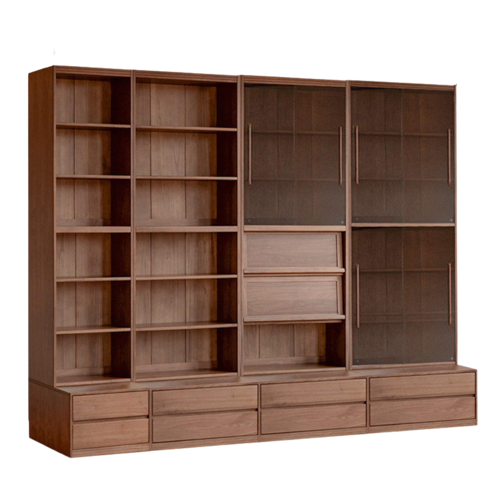 Solid Longan Hardwood, Ash Solid Wood Bookcase with Floor-to-Deck and Wall-Mounted Display Cabinet