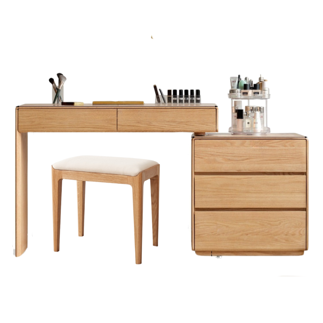 Oak, Ash Solid Wood Retractable Vanity Table Storage Cabinet.