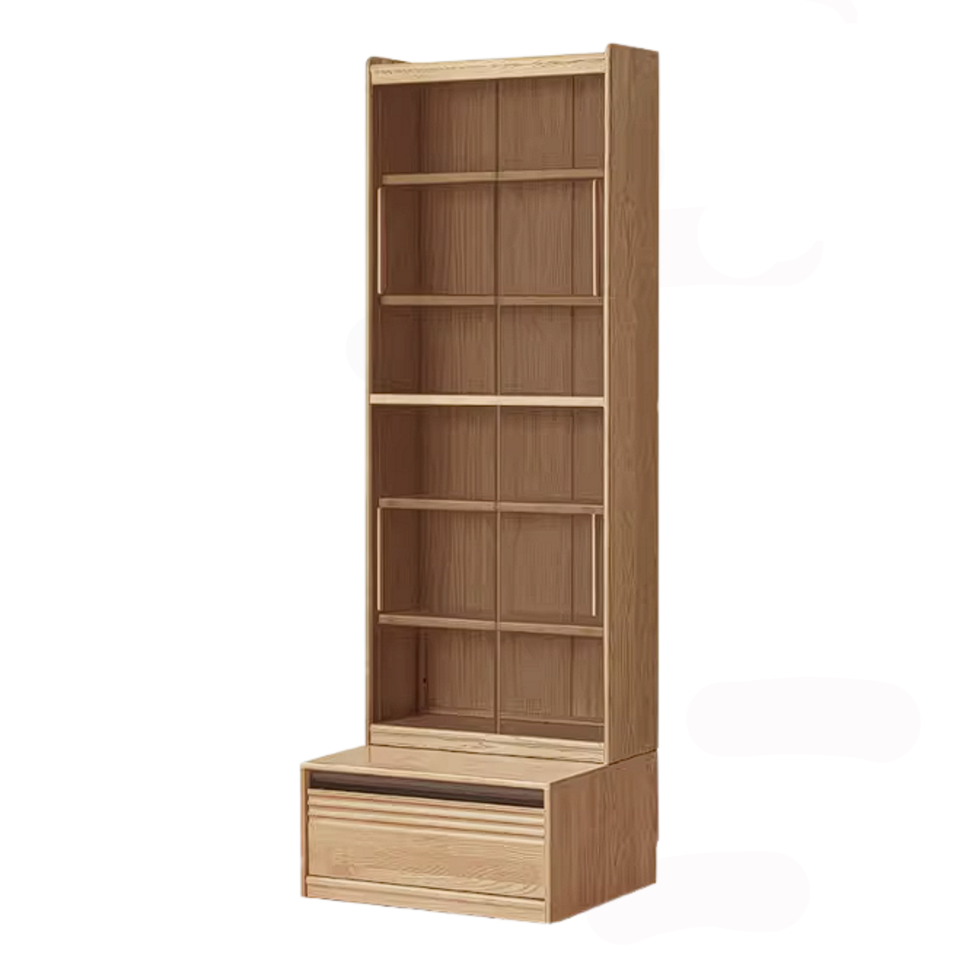 Ash Solid Wood Bookshelf with Wall Mounted Display Cabinet Design