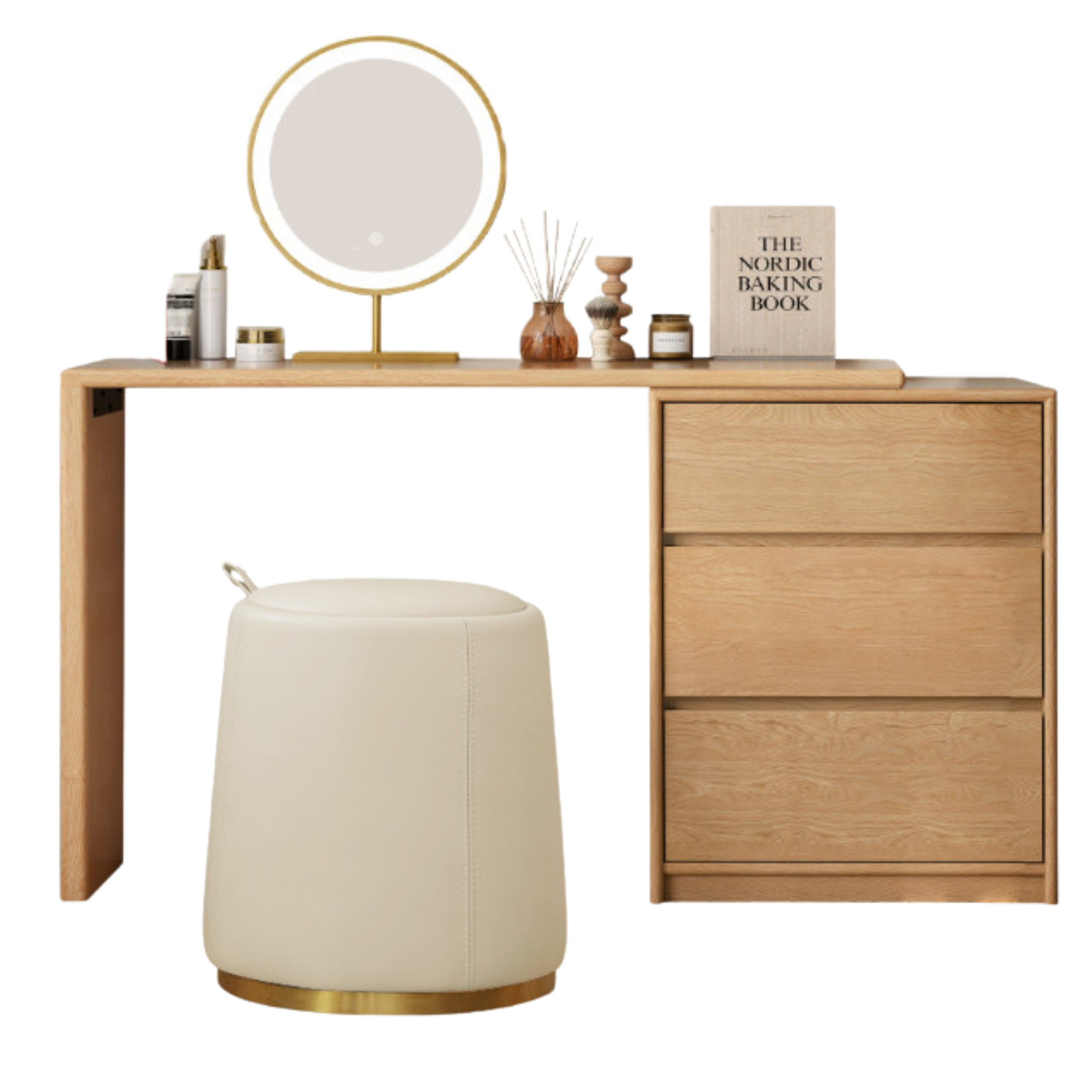Poplar, Oak Solid Wood Telescopic Dressing Table Three Drawers.