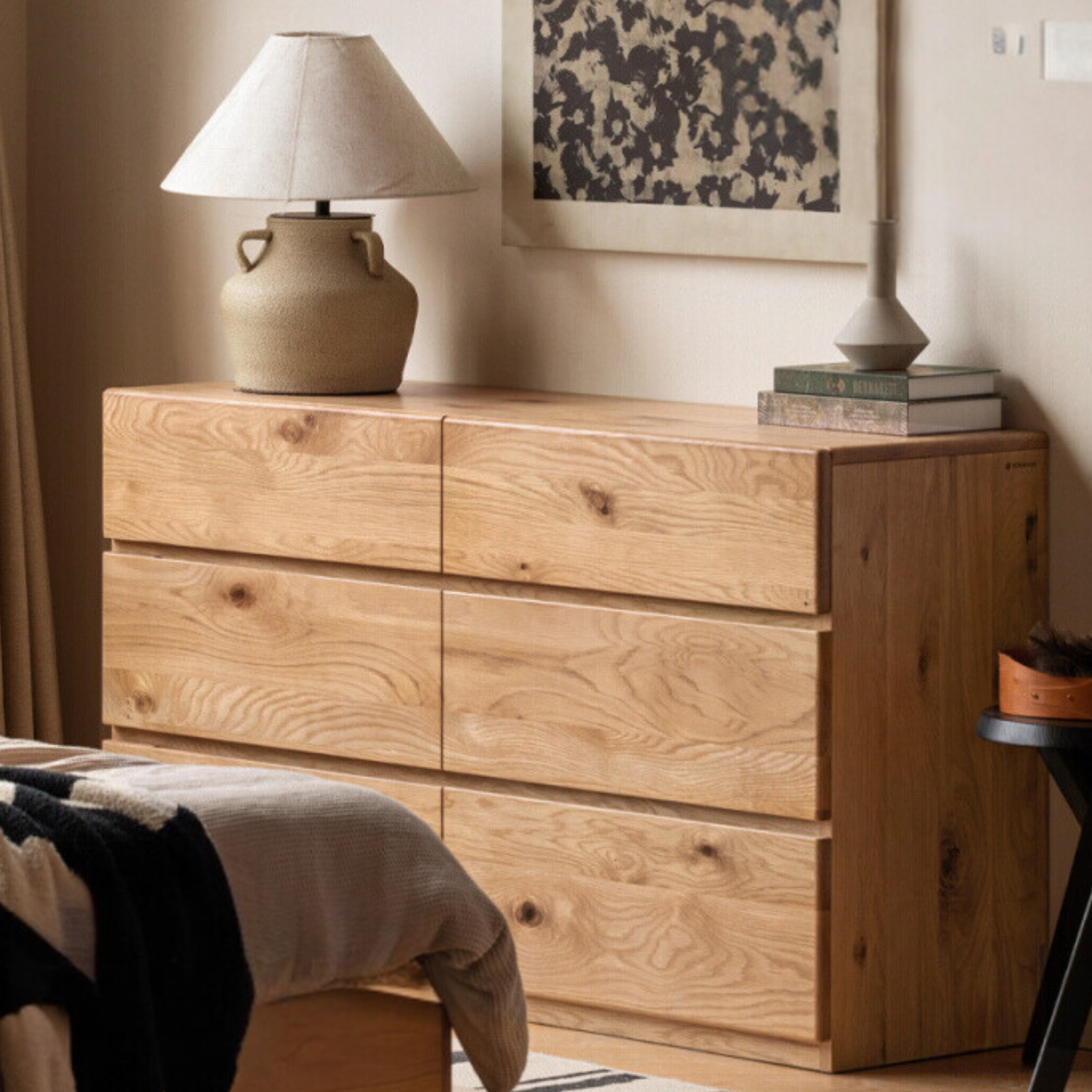 White Oak Solid Wood Wabi-Sabi Style Drawers Cabinet