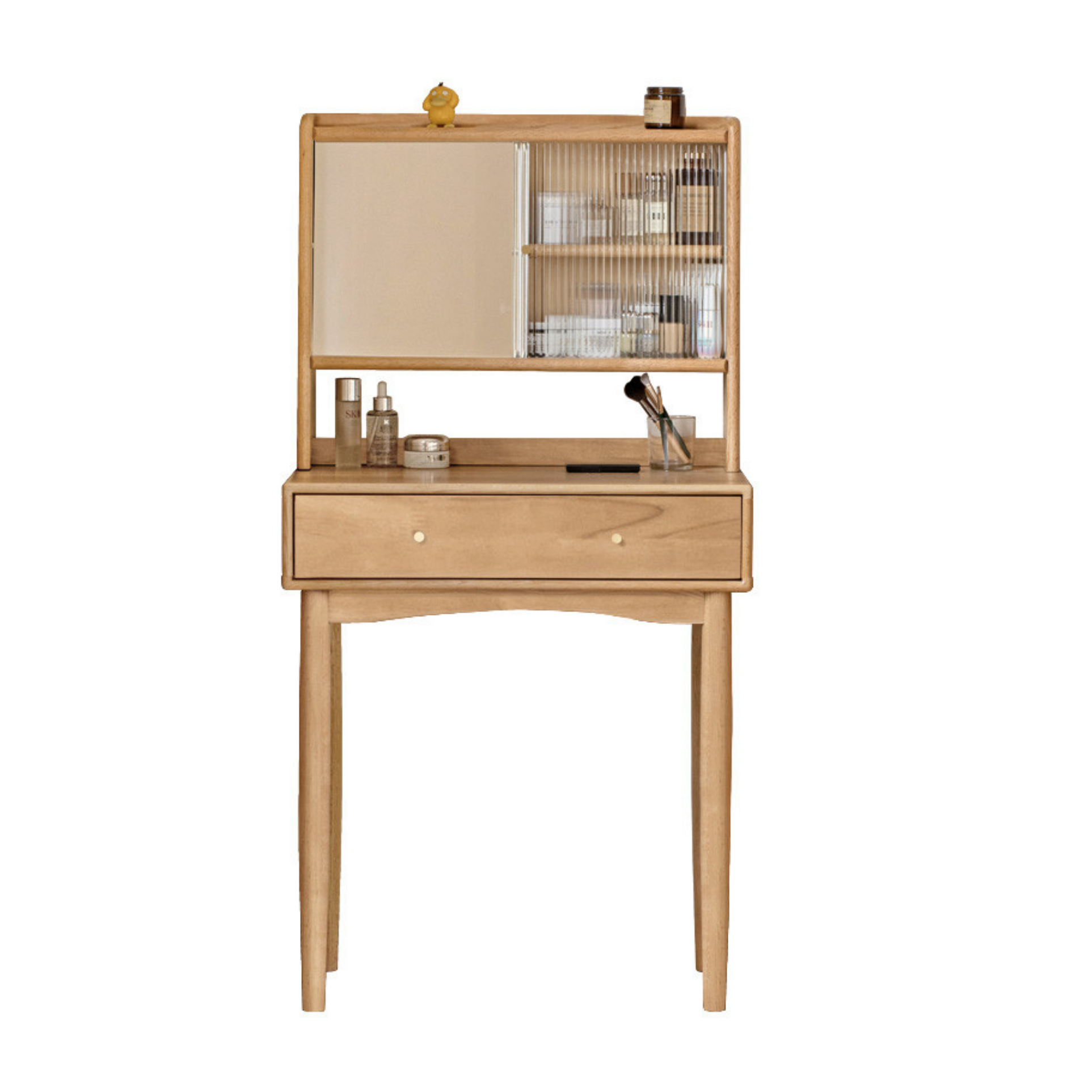 Solid Rubberwood, Oak Solid Wood Dressing Table Hidden Makeup Mirror.