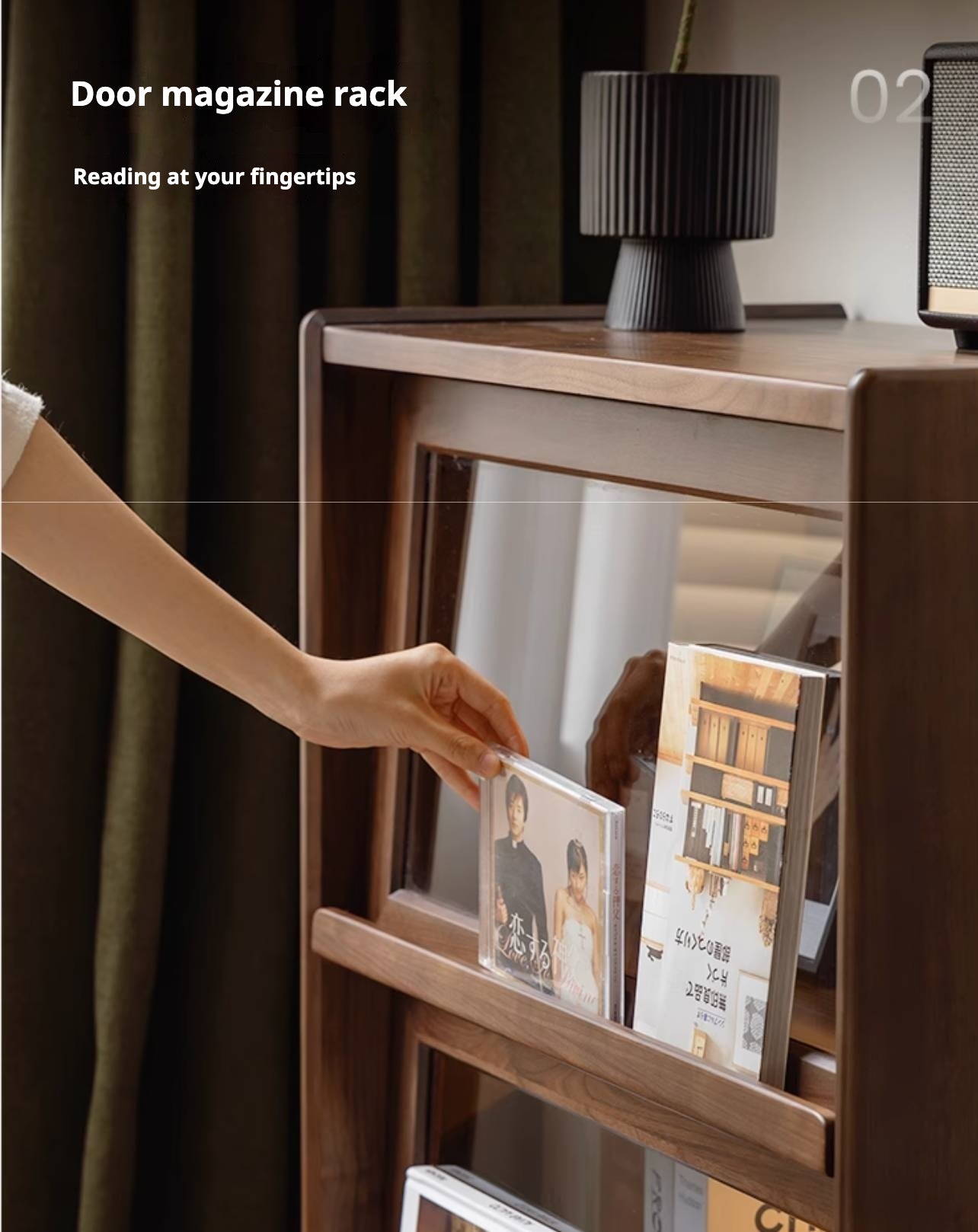 Black Walnut, Solid Longan Hardwood, Ash Solid Wood Modern Style Side Cabinet.