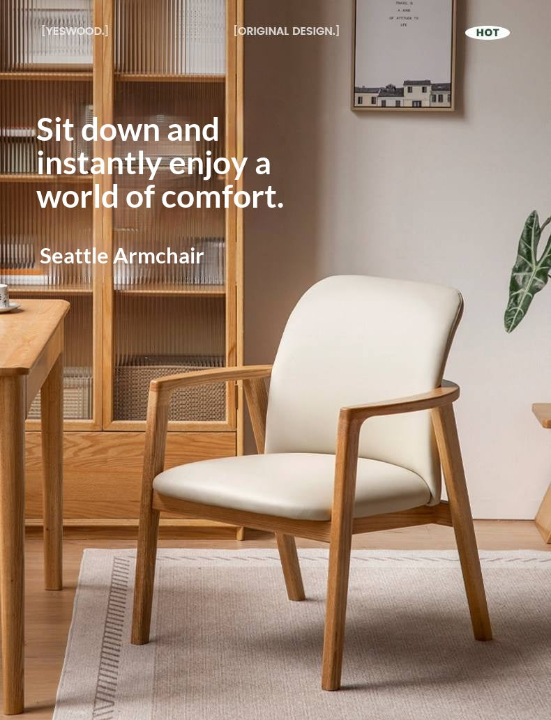 Ash, Oak Solid Wood Exposed Frame Upholstered Armchair