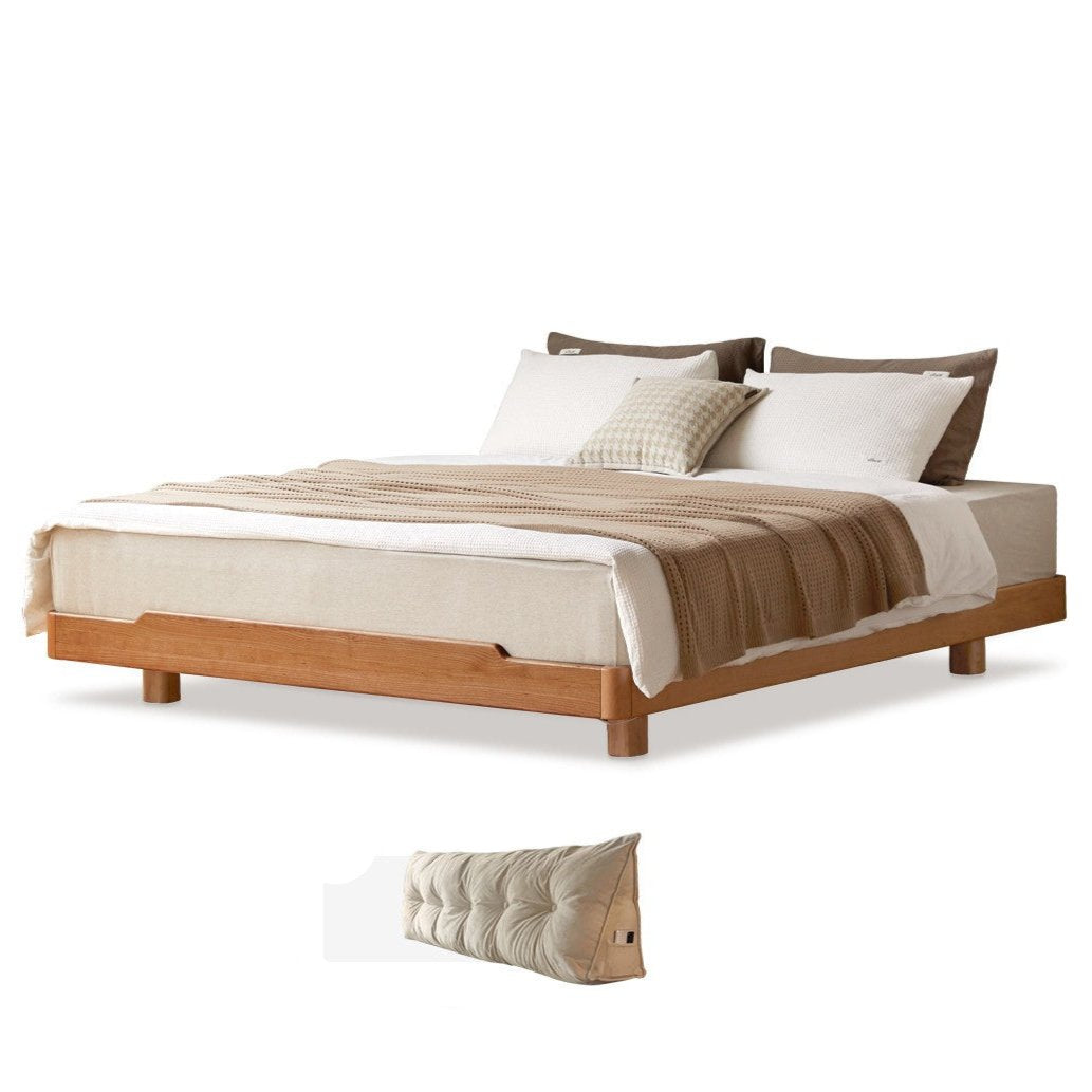 Cherry Wood Solid Wood platform bed, headboard-free bed with Light.