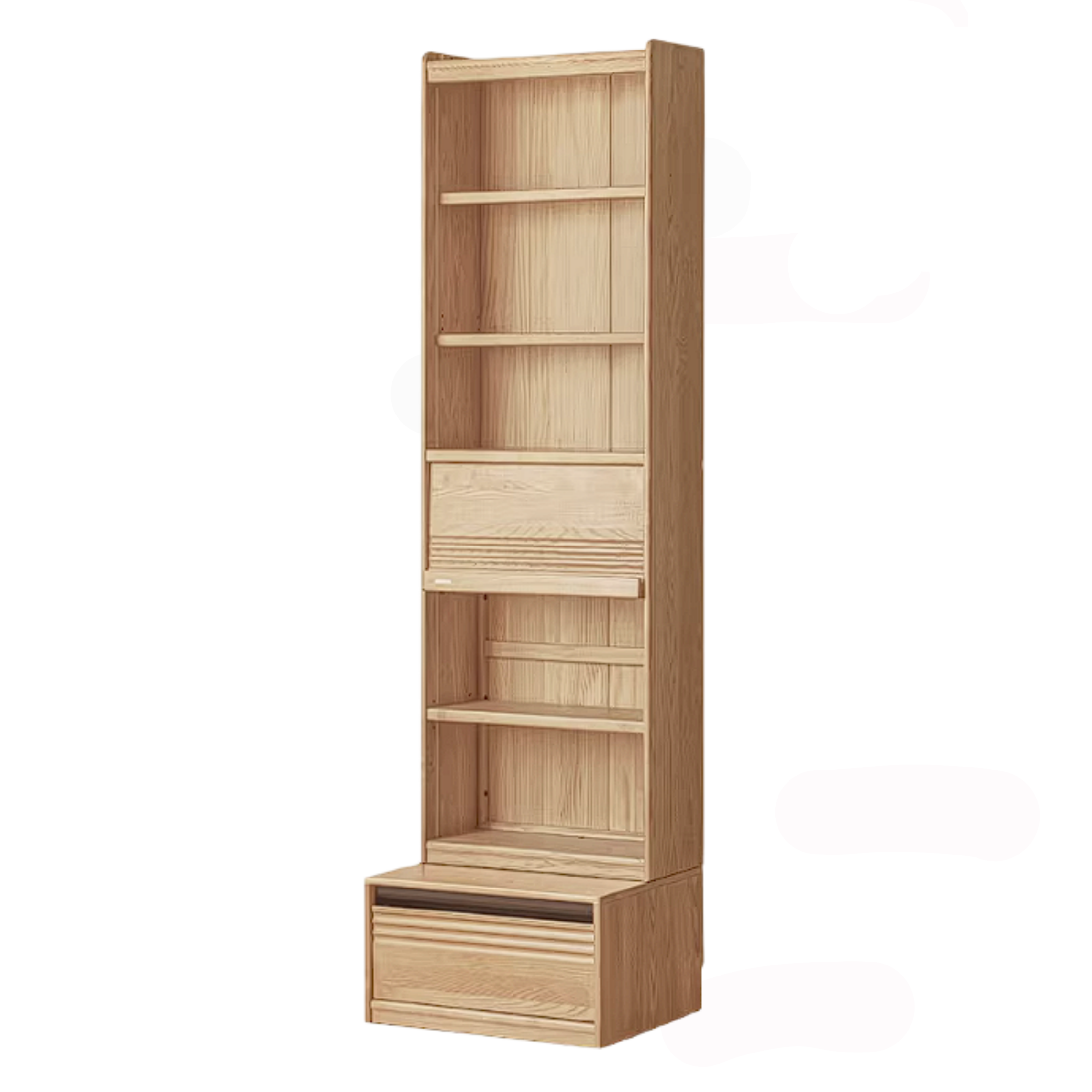 Ash Solid Wood Bookshelf with Wall Mounted Display Cabinet Design