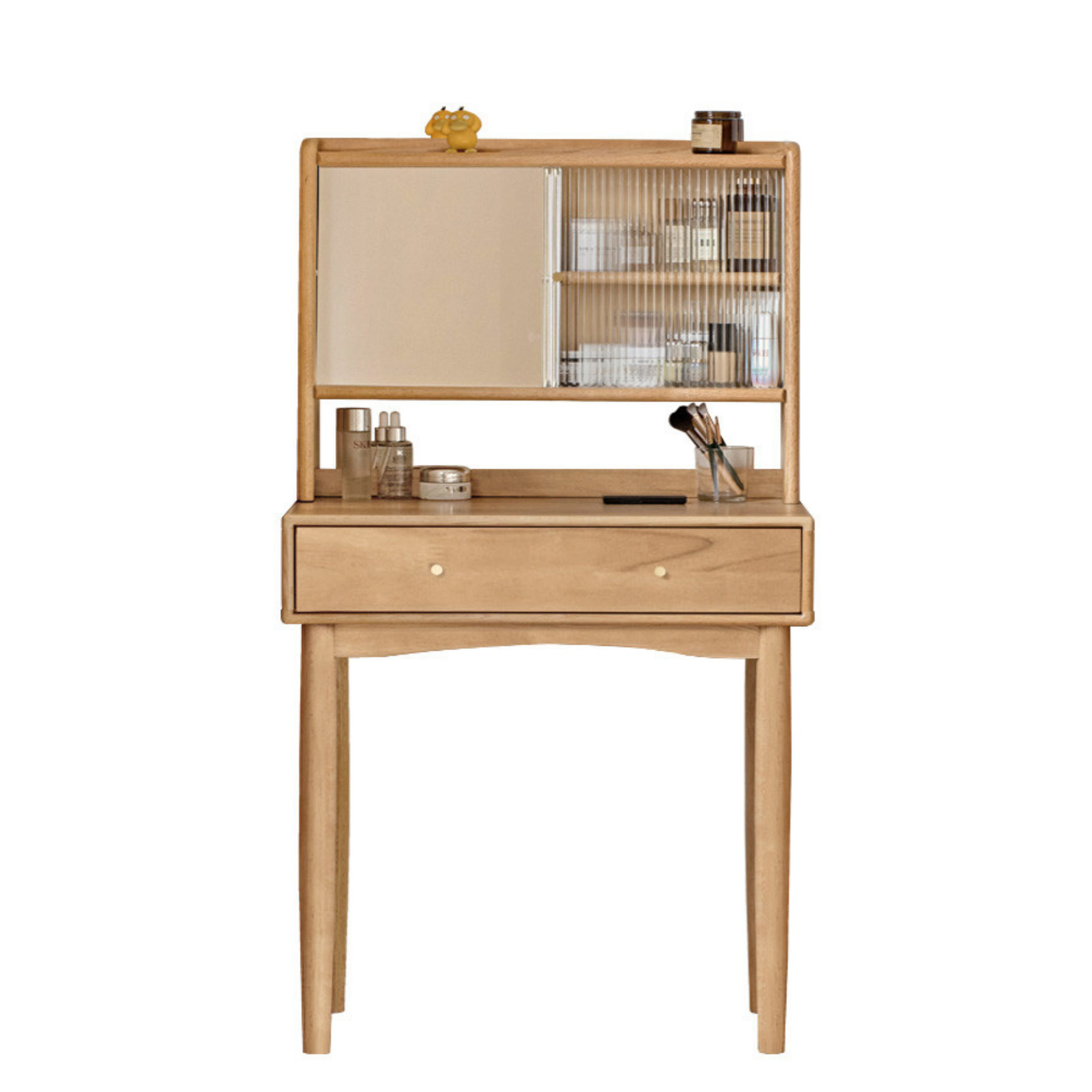 Solid Rubberwood, Oak Solid Wood Dressing Table Hidden Makeup Mirror.