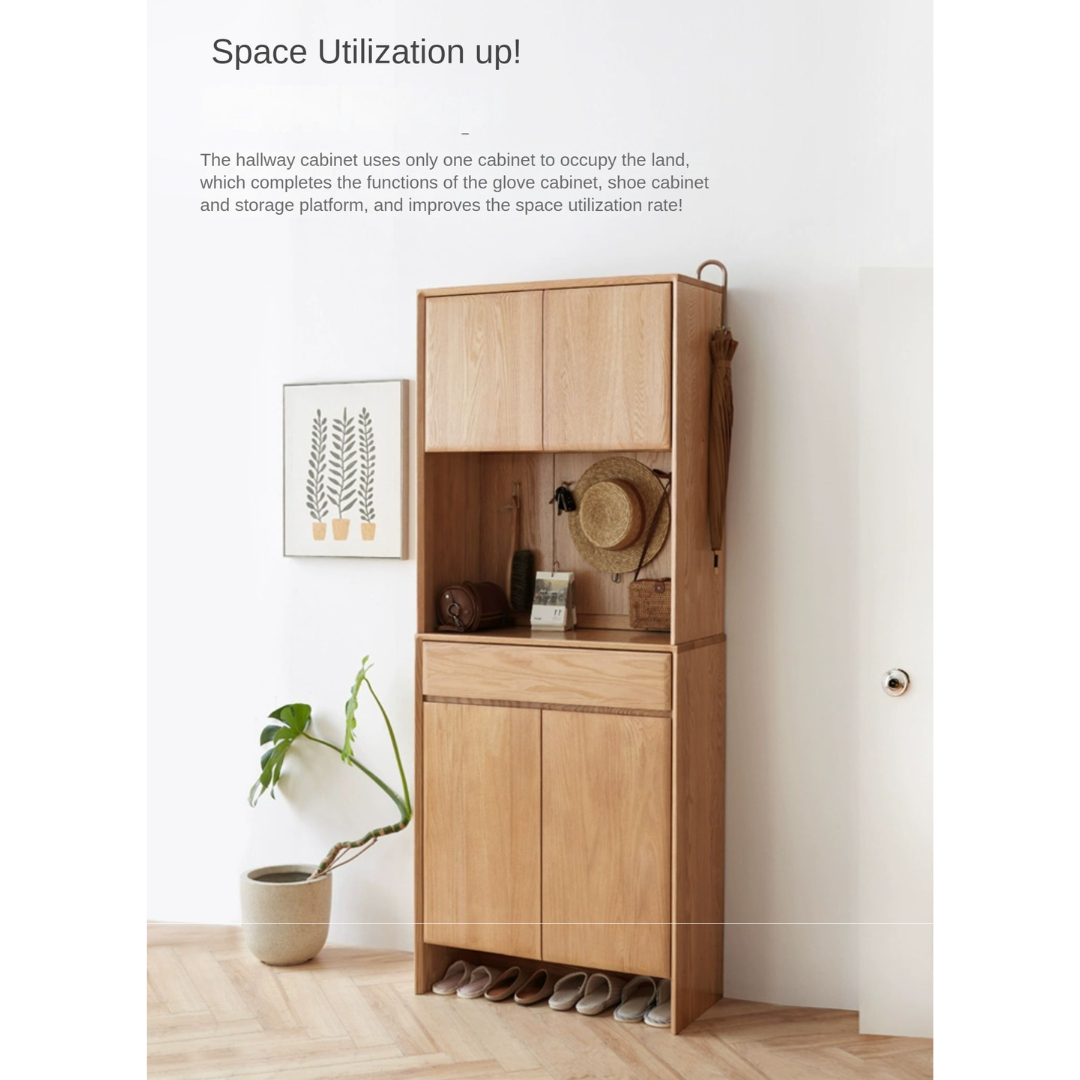 Oak Solid Wood Entrance Hall Cabinet Shoe Cabinet Integrated