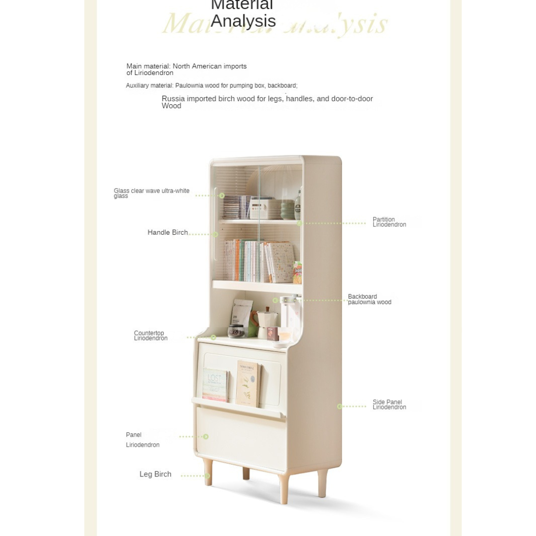 Rubber Solid Wood Bookcase Cream Storage Cabinet Display