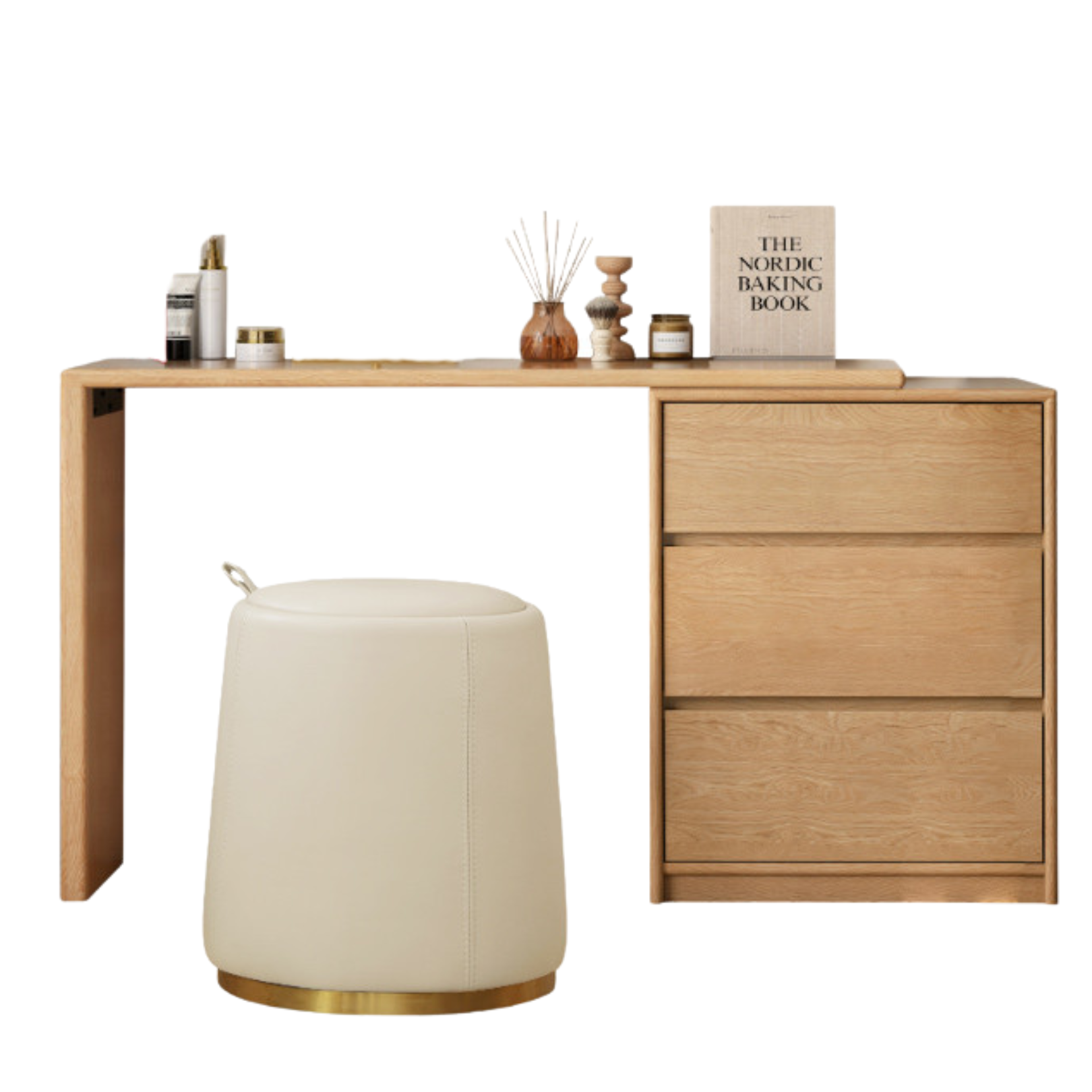Poplar, Oak Solid Wood Telescopic Dressing Table Three Drawers.