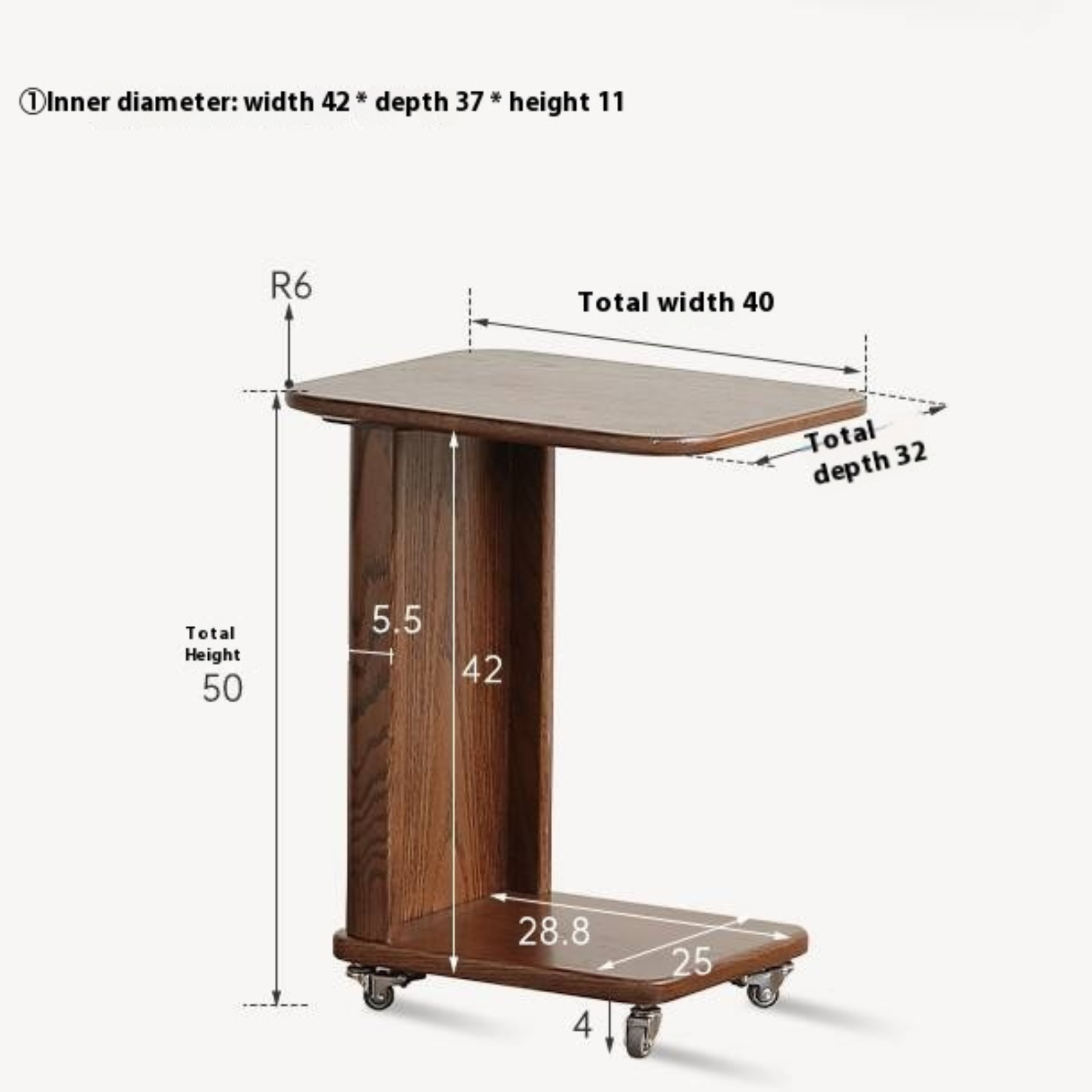 Oak Solid Wood Mobile Coffee Table