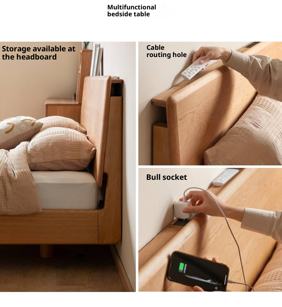 Cherry Solid Wood Bed Modern Style