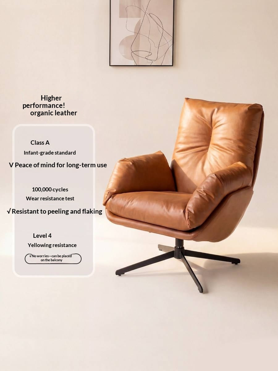 Organic Leather Italian Swivel Lounge Chair
