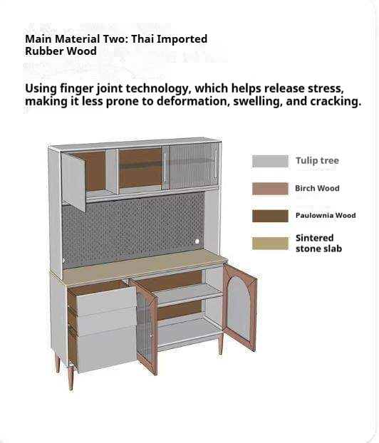 Solid Rubberwood Sideboard, Buffet Cabinet