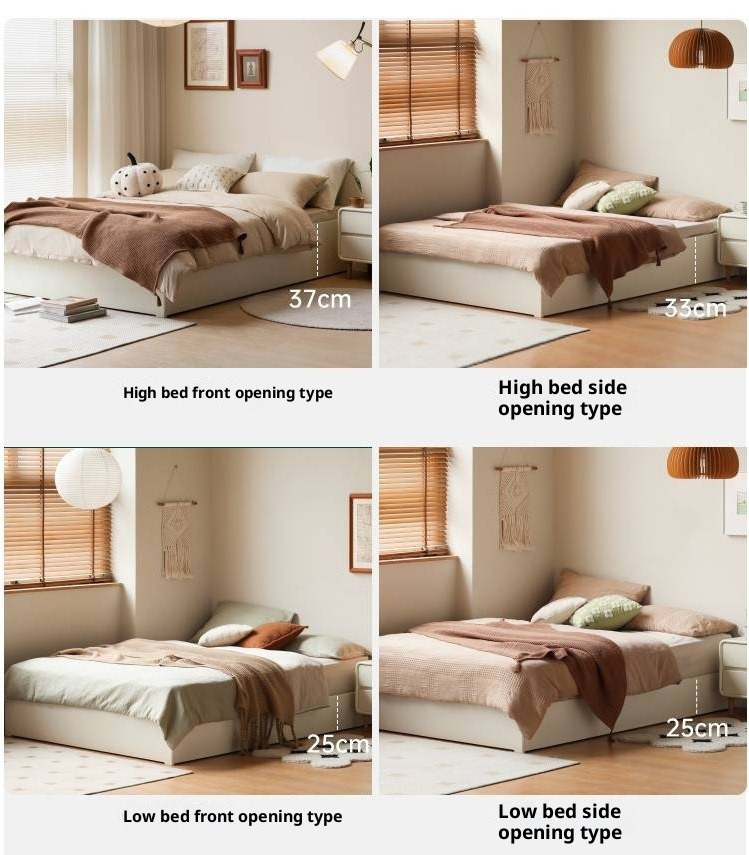 Rubberwood Solid Wood Platform Bed, Headboard-Free Box Bed Cream Style