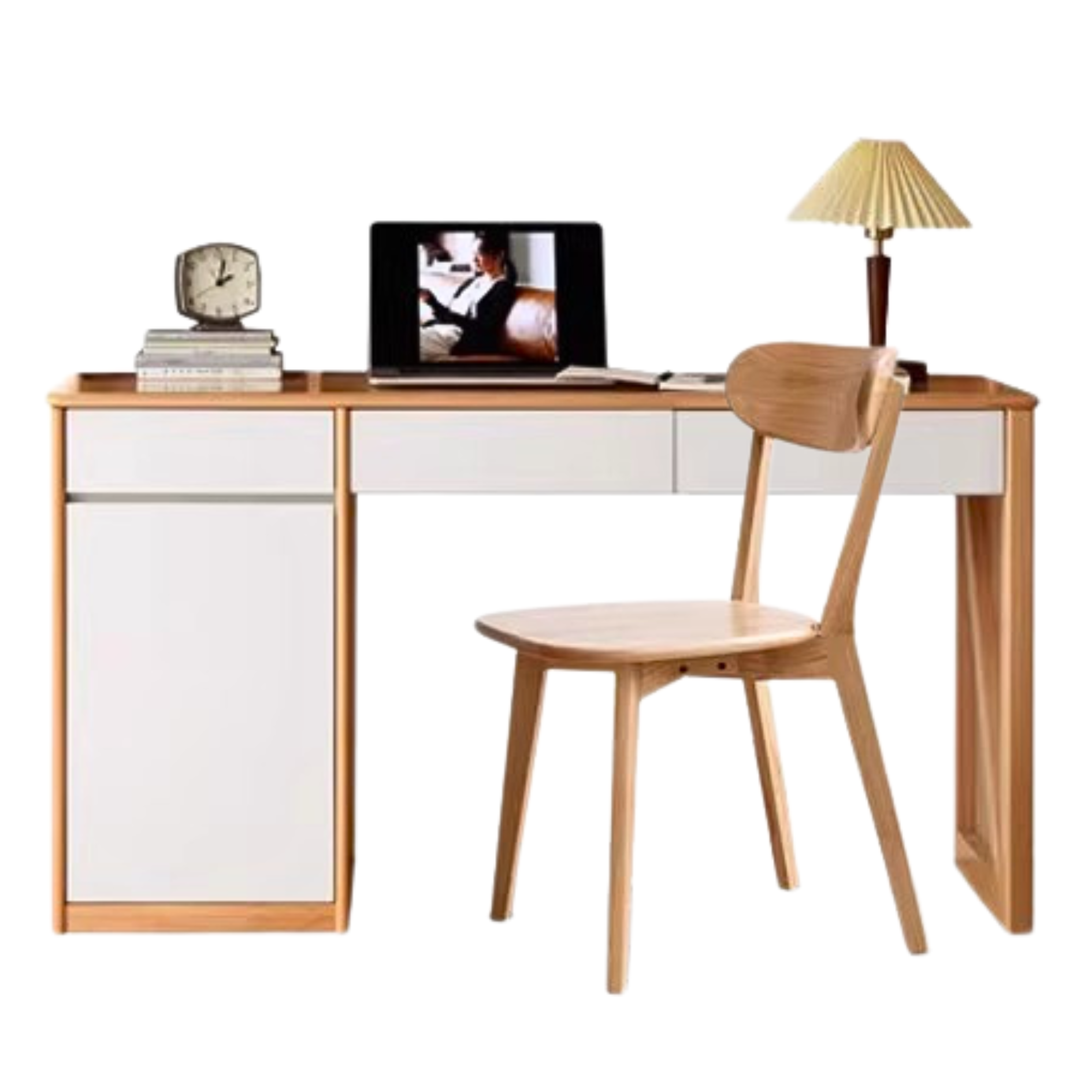 Beech Solid Wood Desk Bookshelf Integrated Study