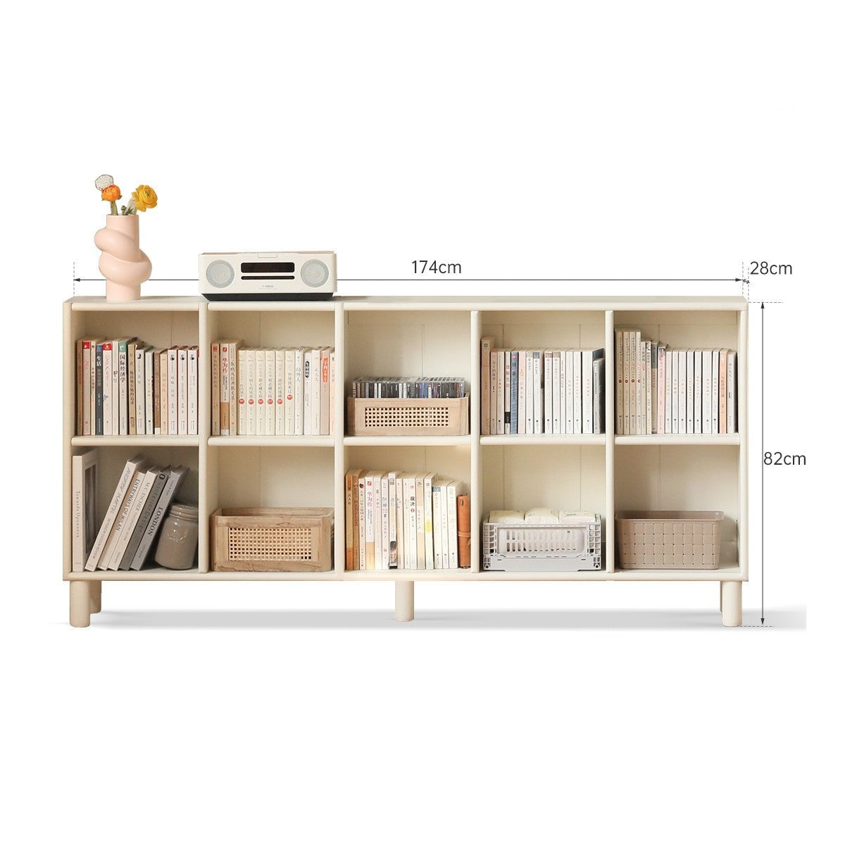 Poplar Solid Wood Bookcase Free Combination Cream Style