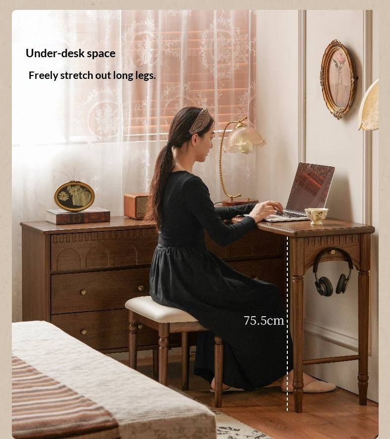 Black Walnut Solid Wood Vanity Table with Extendable Top