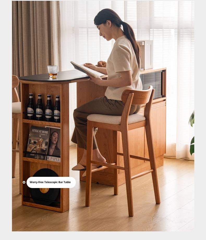 Set 3 pcs Cherry, Ash Solid Wood Modern Bar Stool, Height Chair for Kitchen Island