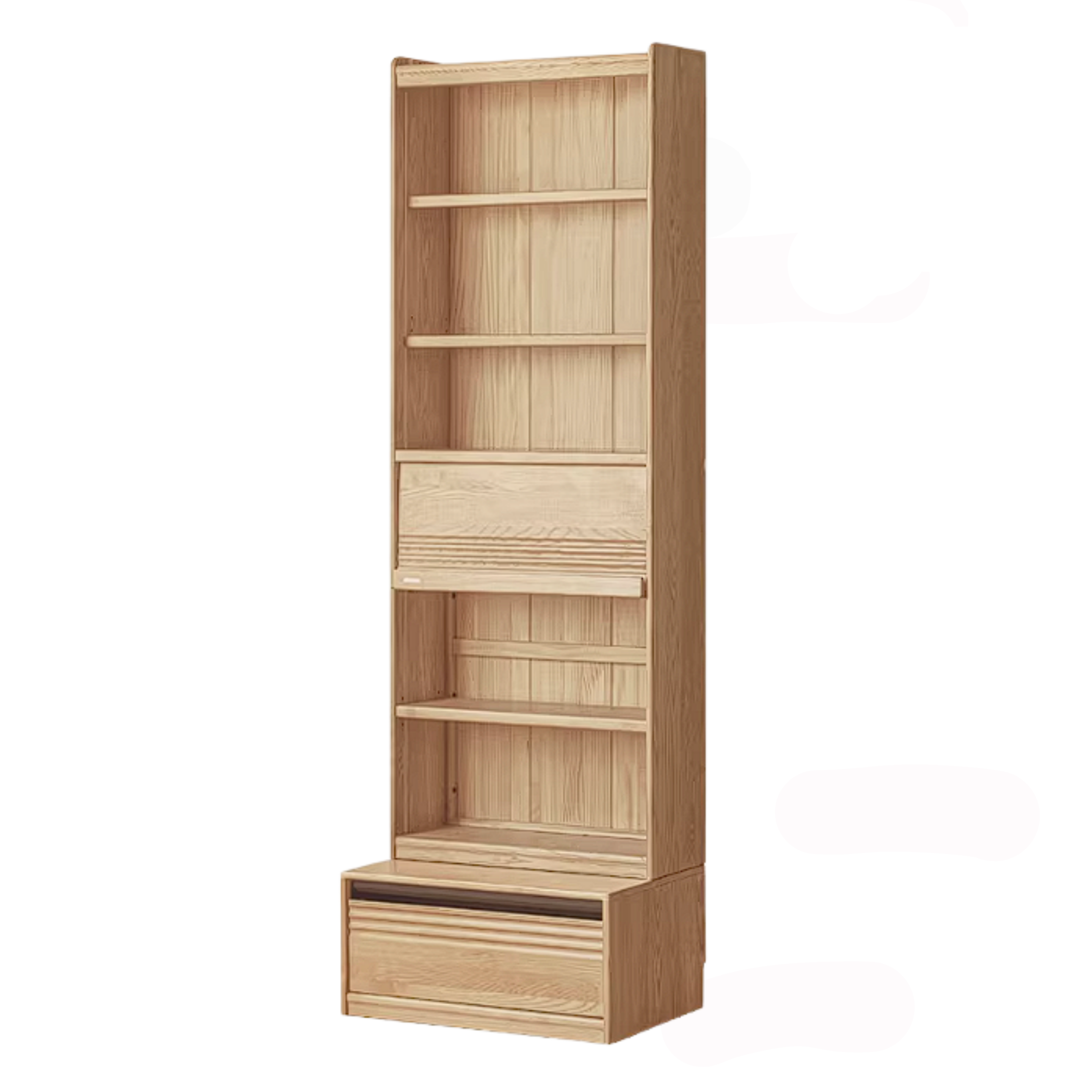 Ash Solid Wood Bookshelf with Wall Mounted Display Cabinet Design