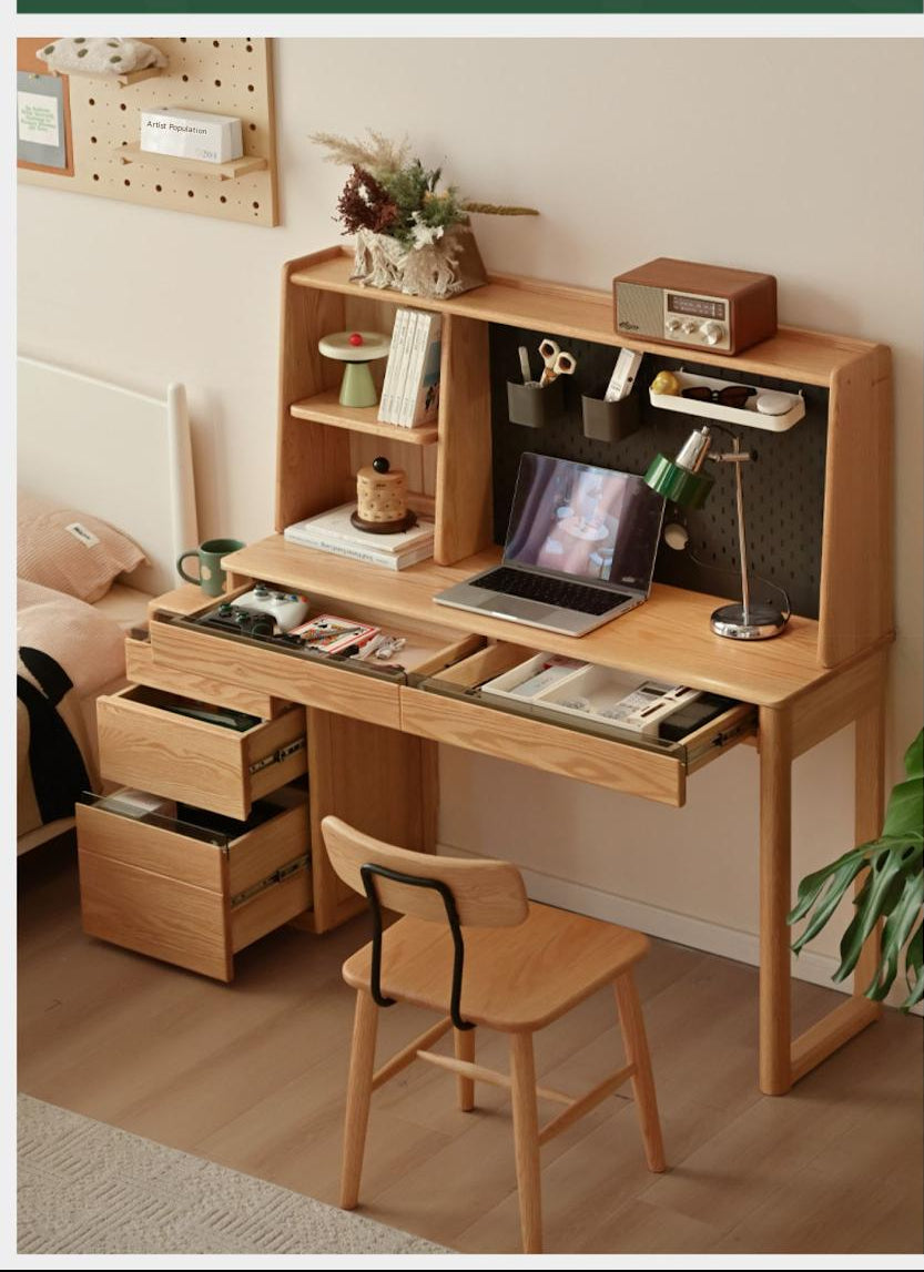 Oak Solid Wood Modern Computer Retractable Table