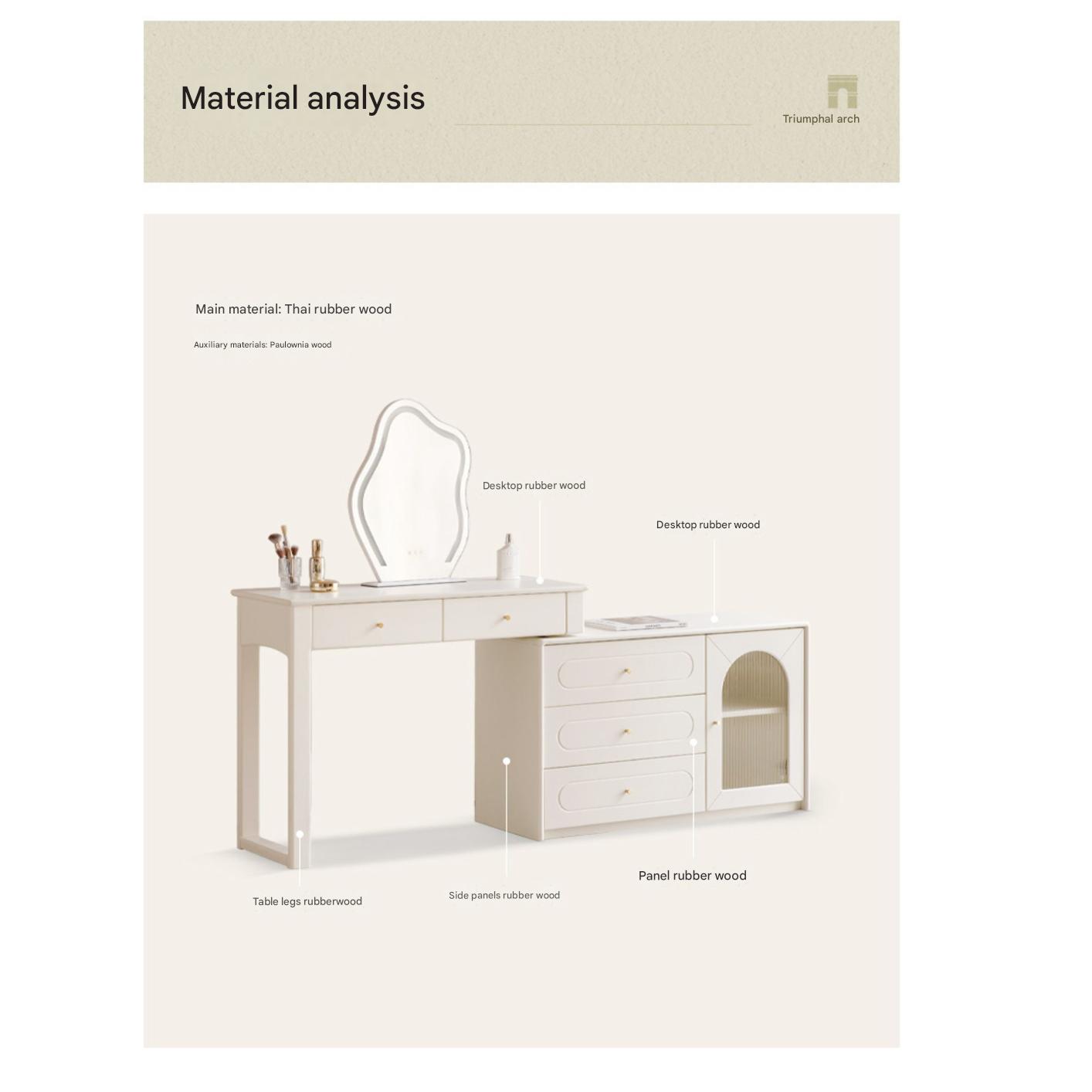 Solid Rubberwood White Cream Style Dressing Table.