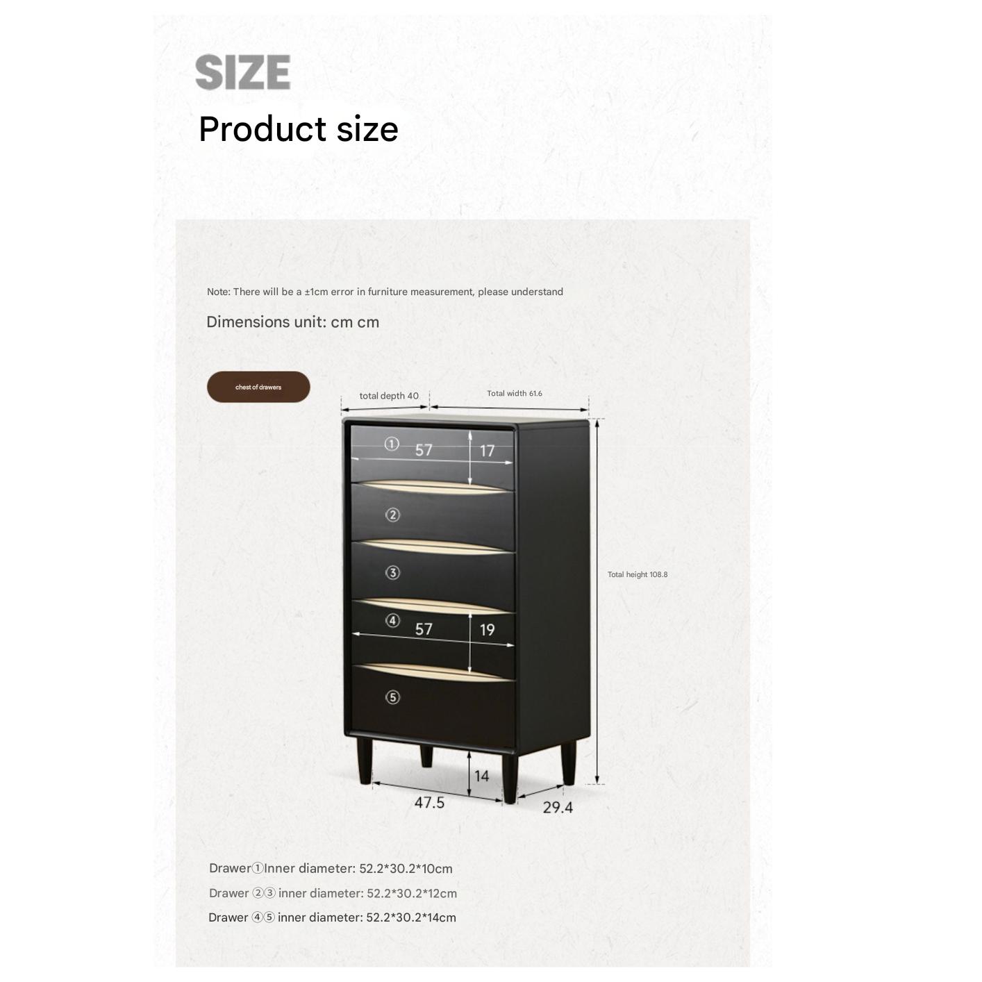 Solid Rubberwood Modern Drawer Cabinet.