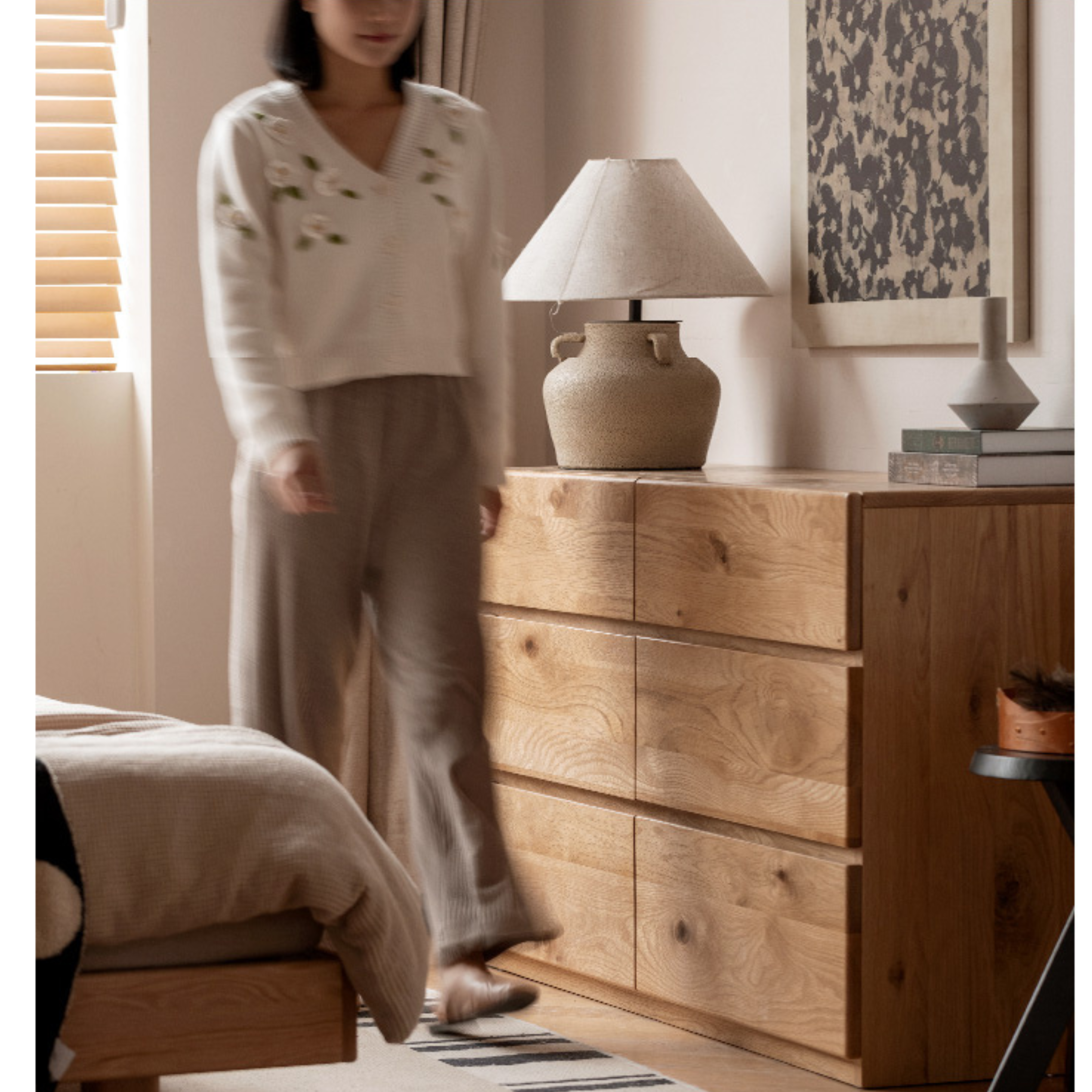 White Oak Solid Wood Wabi-Sabi Style Drawers Cabinet