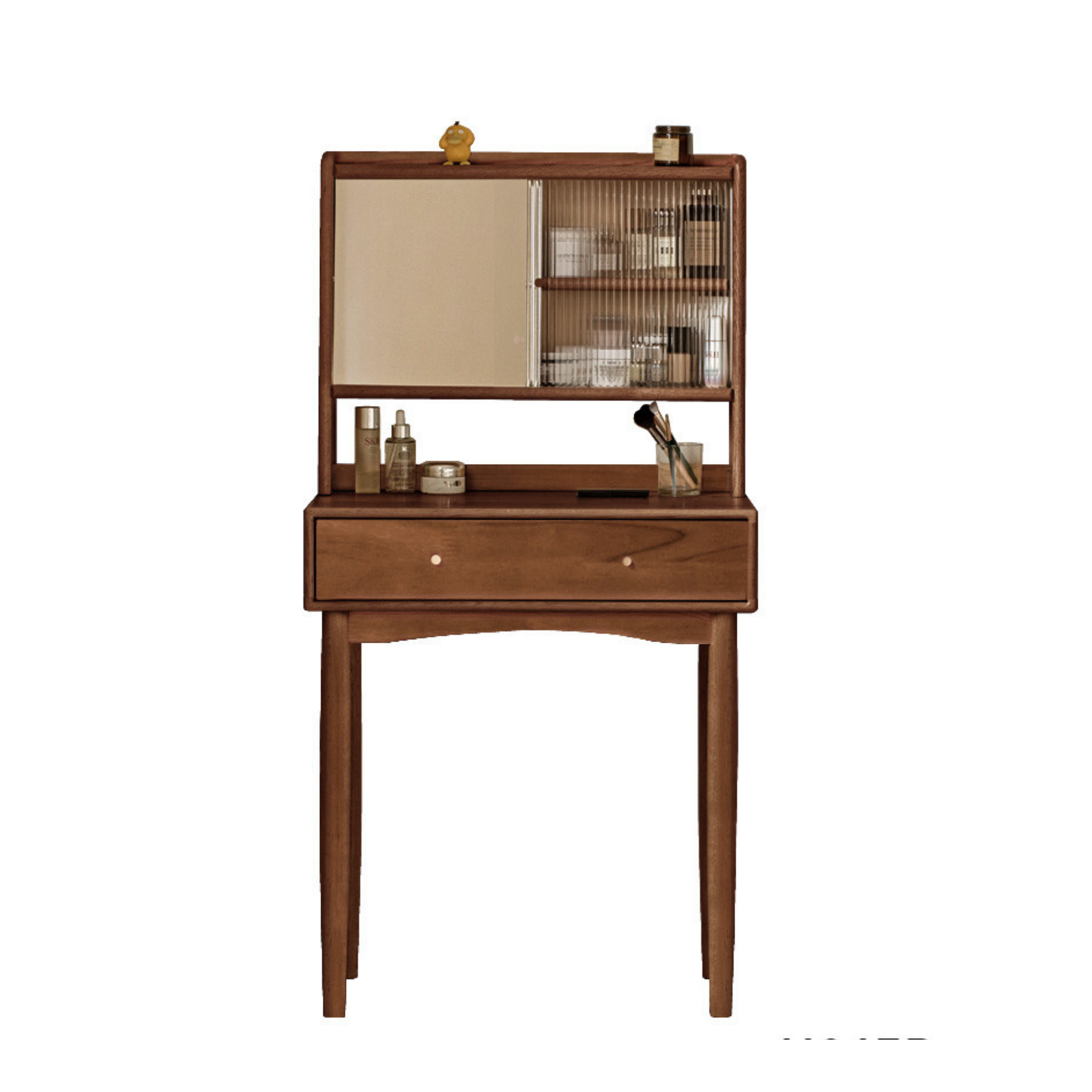 Solid Rubberwood, Oak Solid Wood Dressing Table Hidden Makeup Mirror.