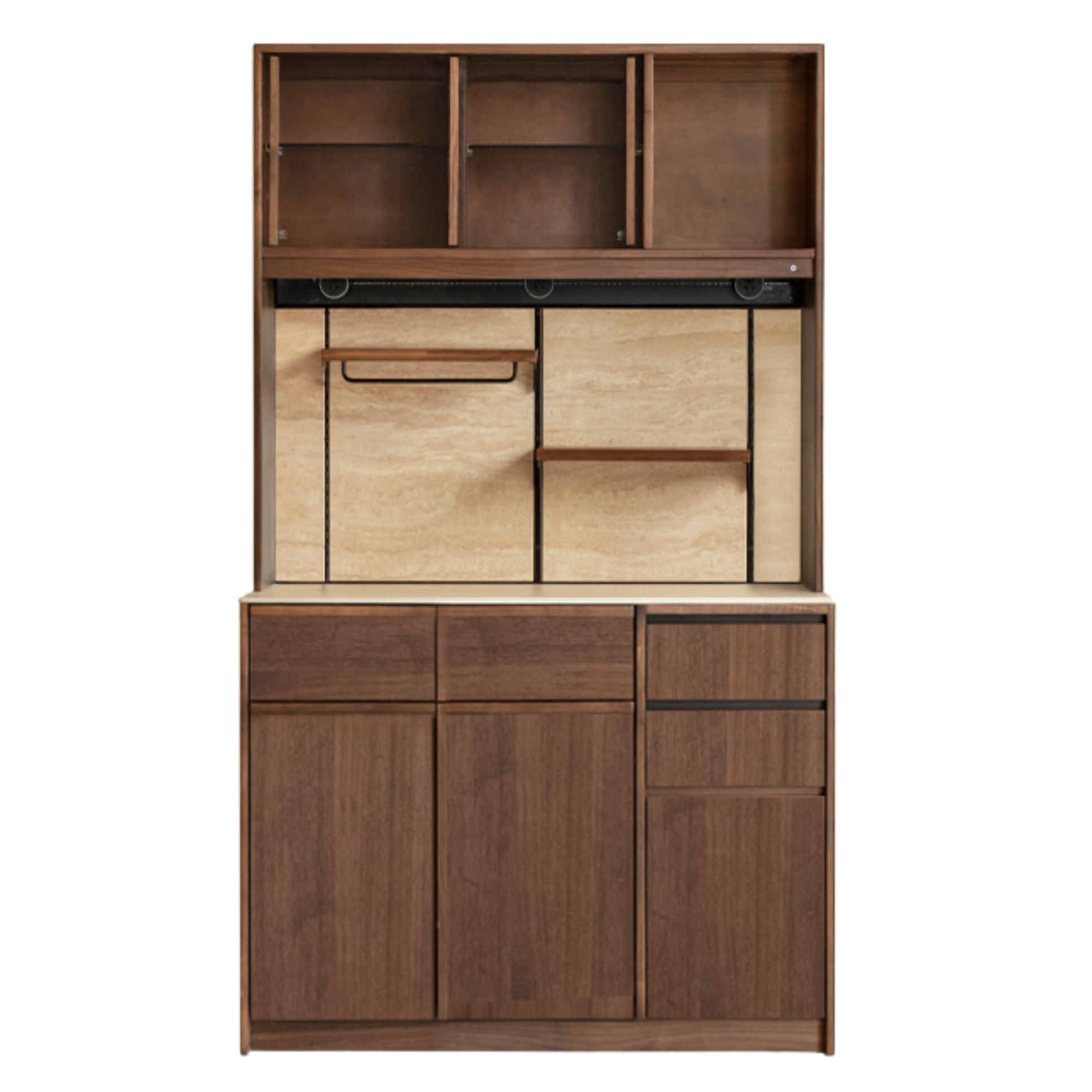 Black Walnut, Sandalwood Solid Wood Dining Cabinet Antique Style Rock Board