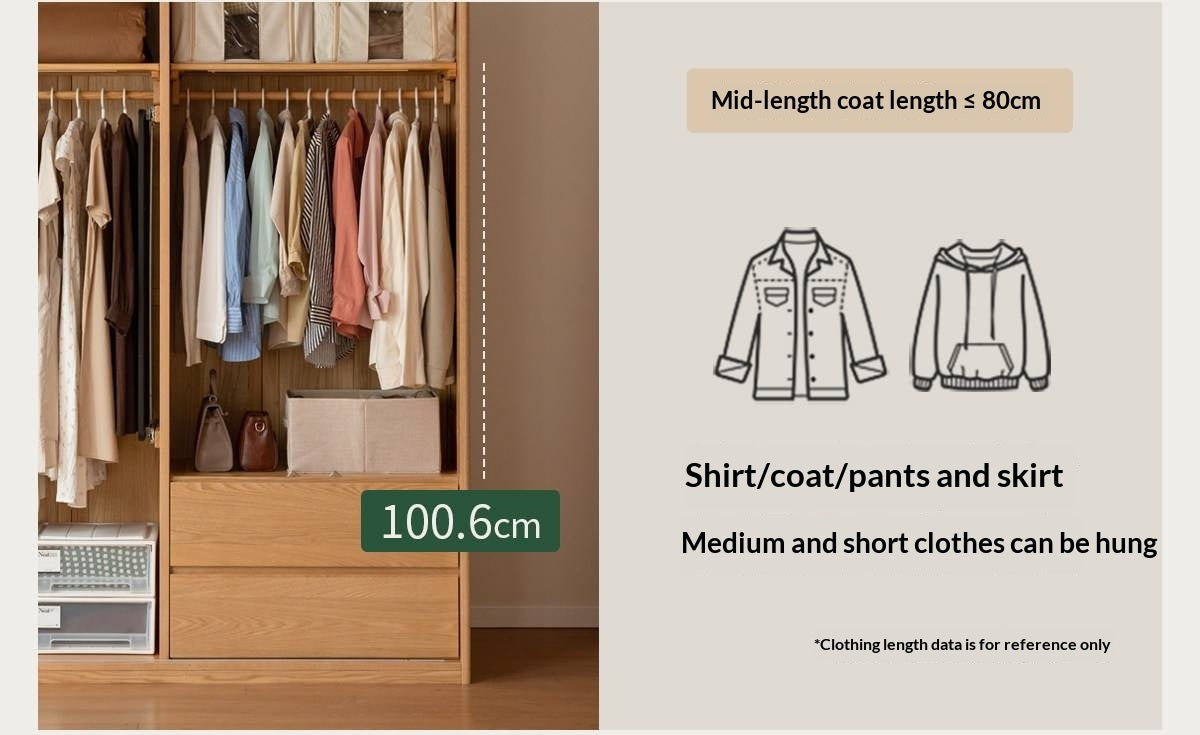 Oak Solid Wood Modern Storage Wardrobe with Casual Style