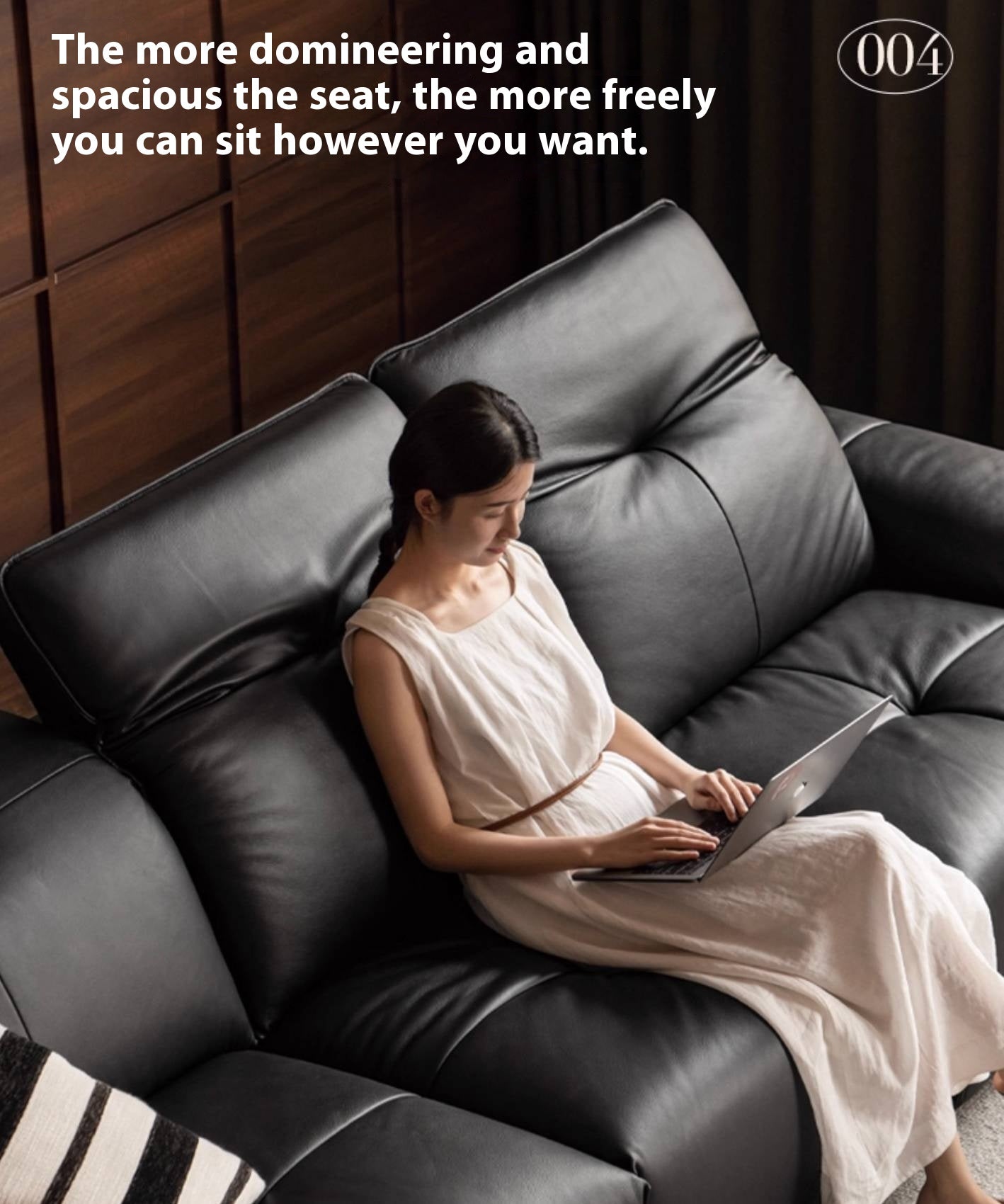 Leather Black High Back Straight Sofa