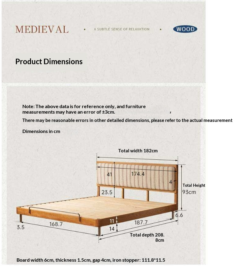 Cherry Solid Wood Bed with Modern Minimalist Design and Genuine Leather Headboard