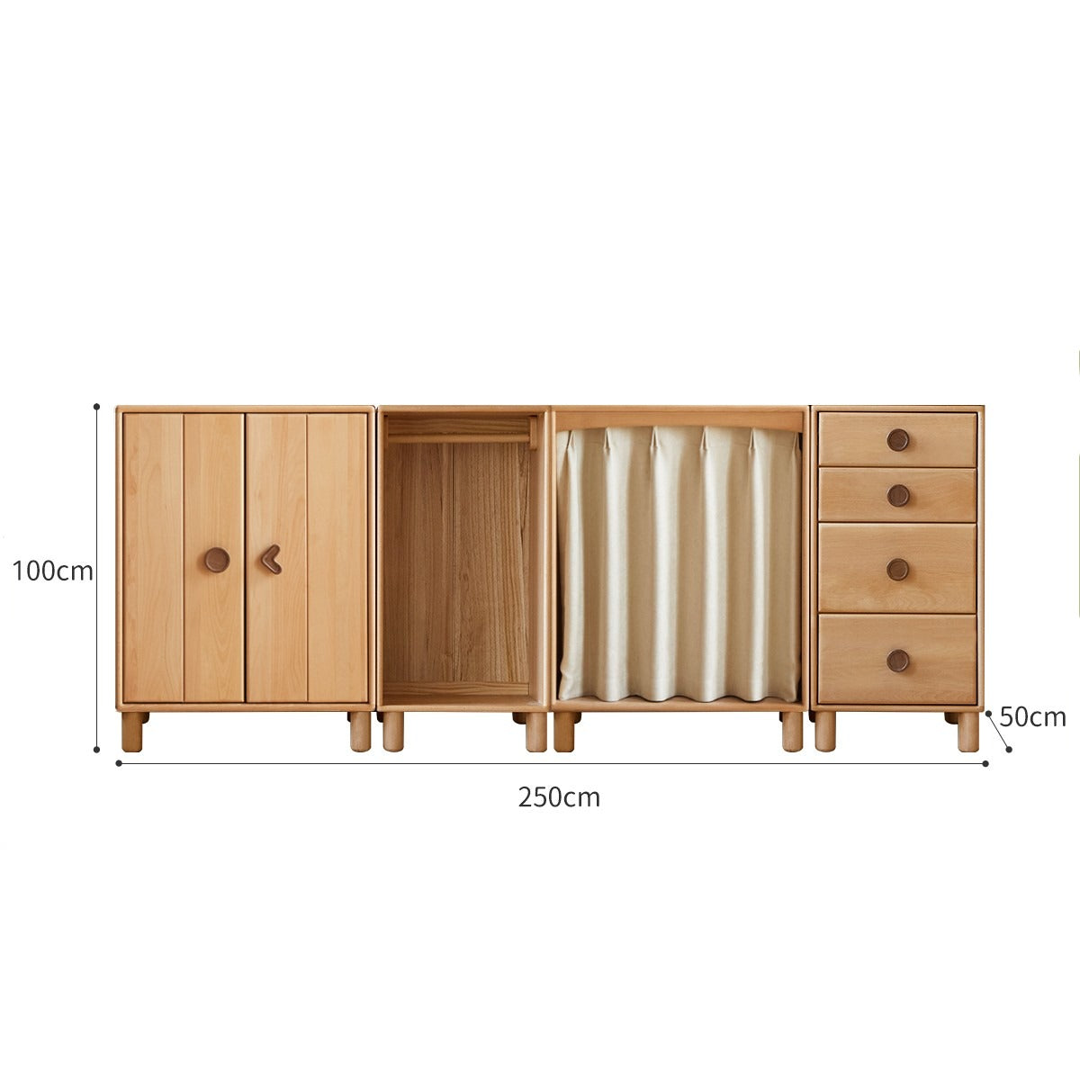 Beech, Rubber Solid Wood Children's Wardrobe,Combination Storage Cabinet