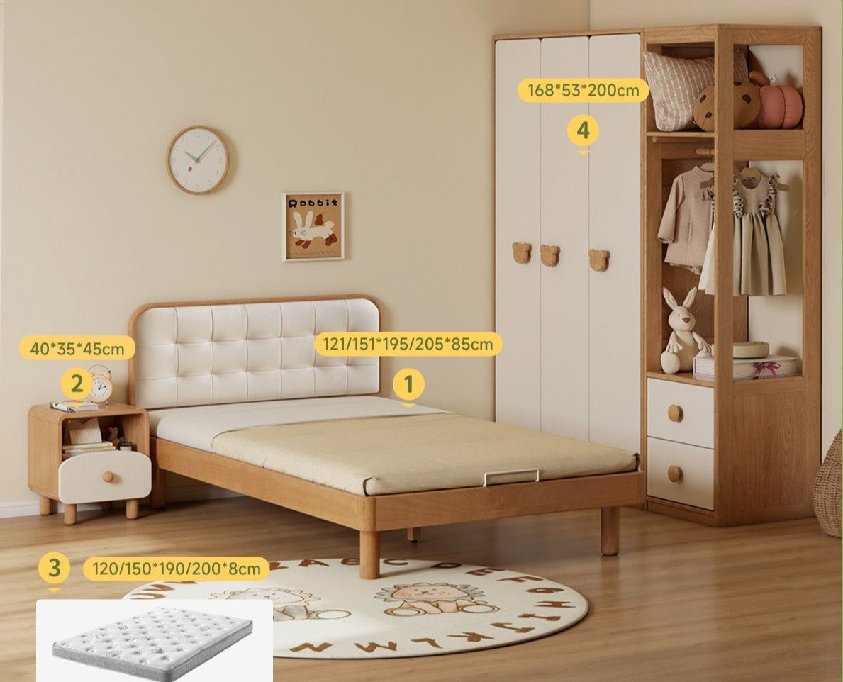 Beech Solid Wood Bedroom Furniture Set Children's Bed Montessori.