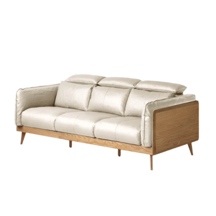 Oak, Ash Solid Wood High-Back Sofa with Adjustable Headrests