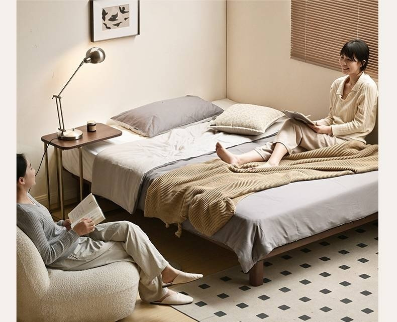 Beech Solid Wood Platform Bed, Headboard-Free Bed