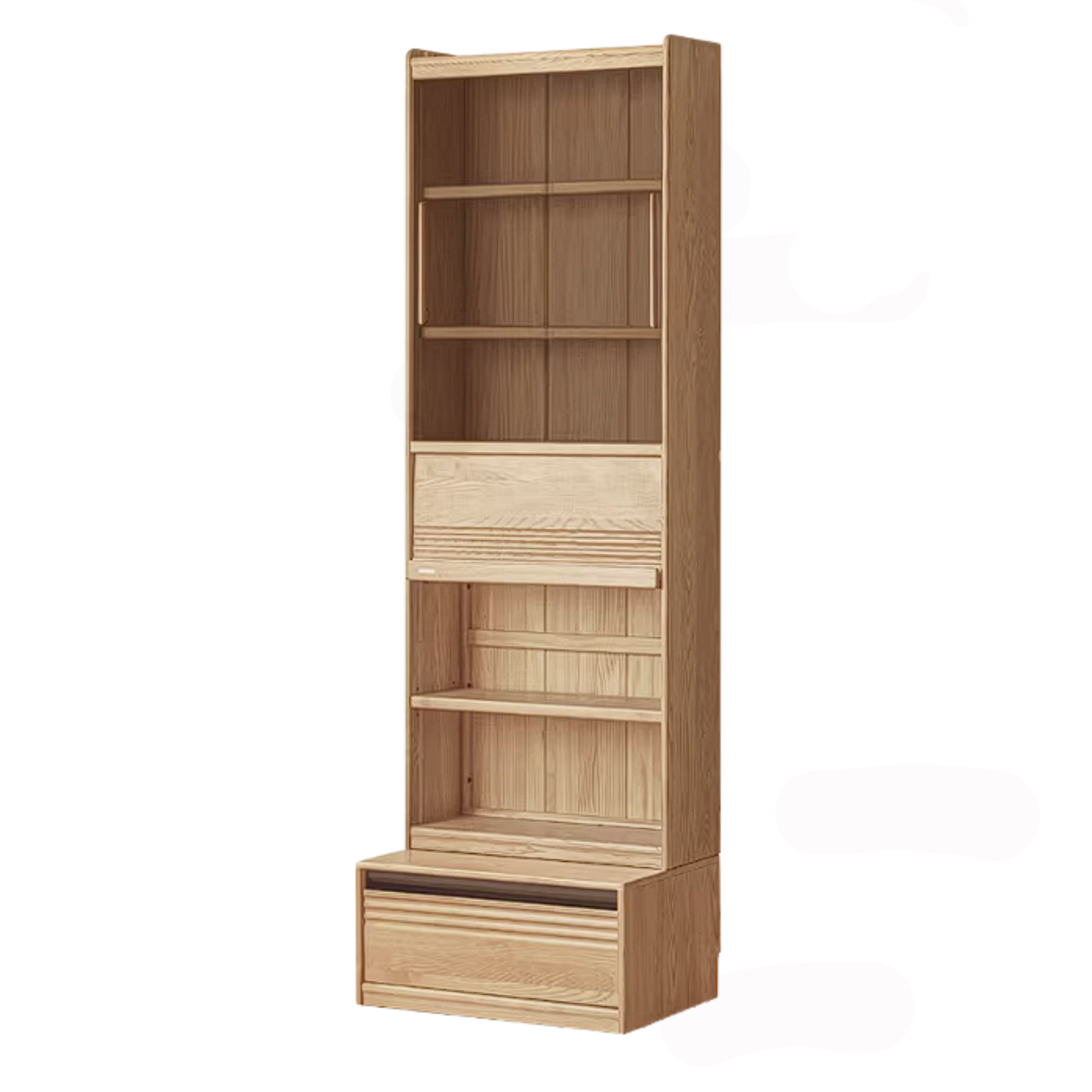 Ash Solid Wood Bookshelf with Wall Mounted Display Cabinet Design
