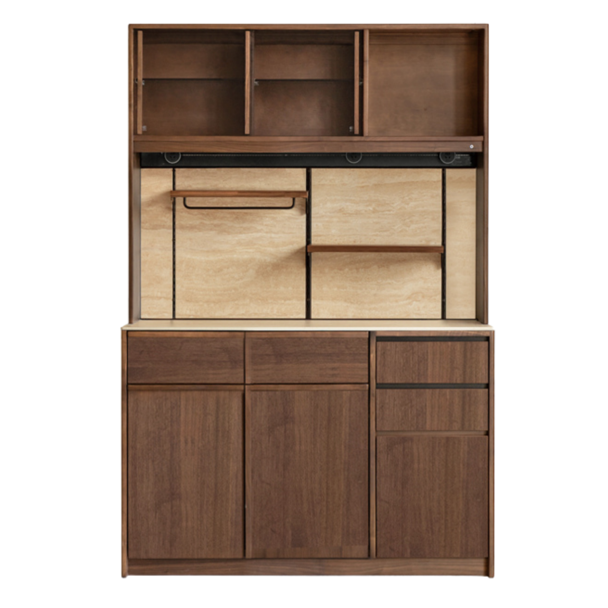 Black Walnut, Sandalwood Solid Wood Dining Cabinet Antique Style Rock Board