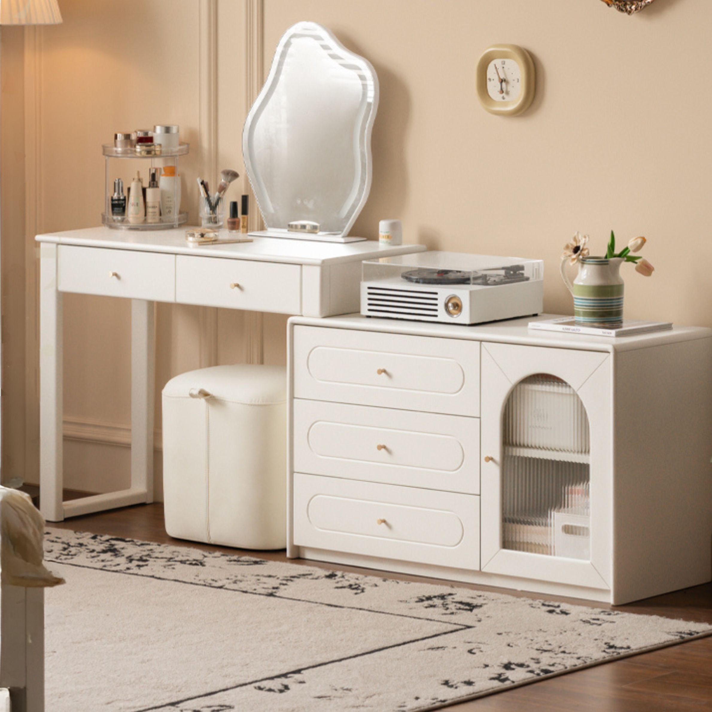 Solid Rubberwood White Cream Style Dressing Table.