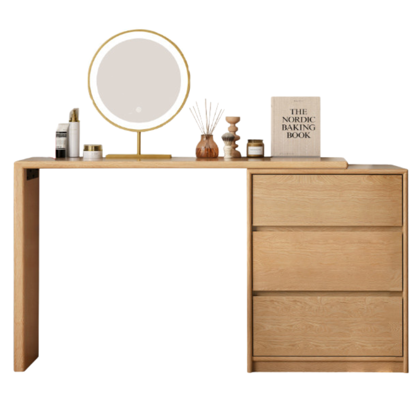 Poplar, Oak Solid Wood Telescopic Vanity Table Three Drawers.