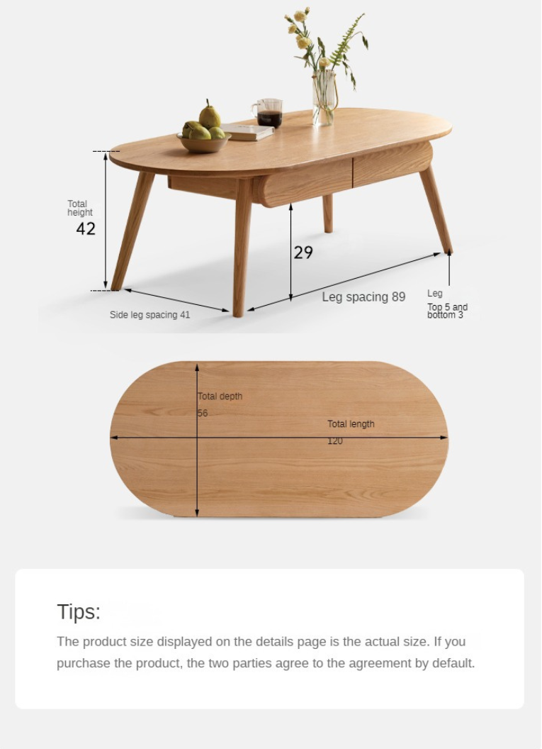Oak, Solid Rubberwood Luxury Coffee Table