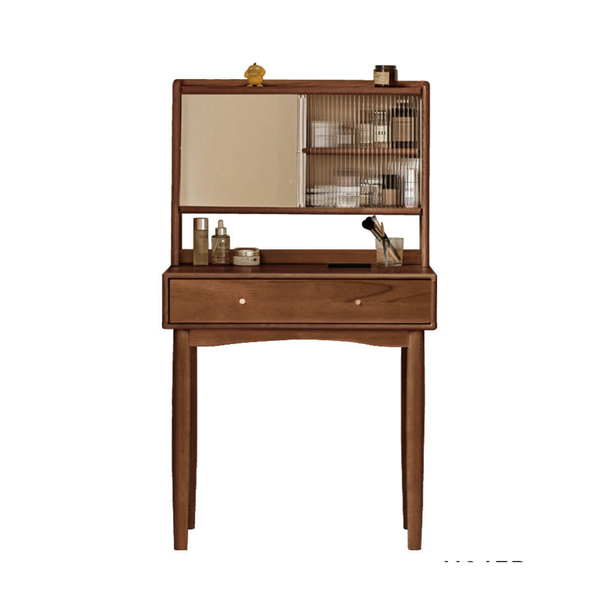 Solid Rubberwood, Oak Solid Wood Dressing Table Hidden Makeup Mirror.